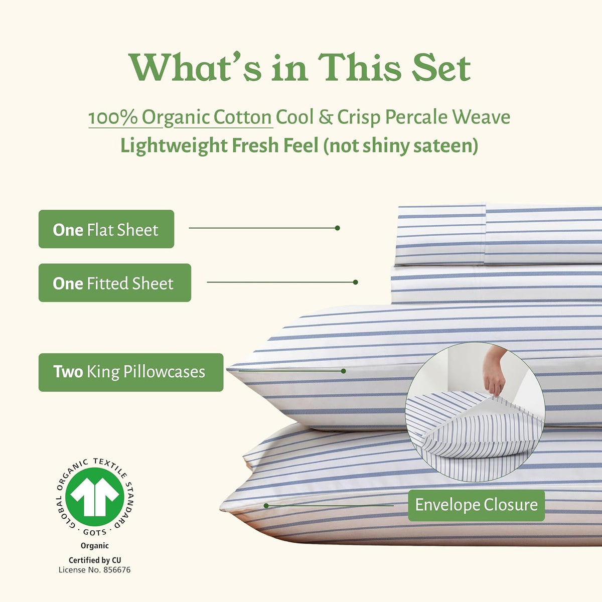 King cotton bedding sets in Blue Stripe Print, alternate view 5