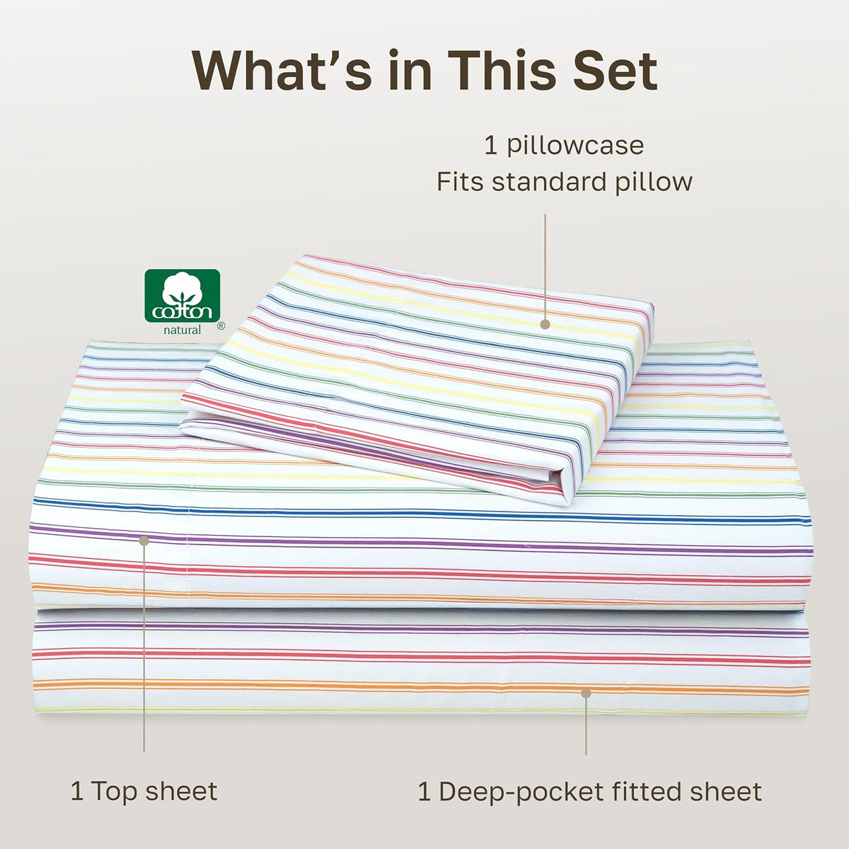 Twin cotton bedding sets in Rainbow Stripe Print, alternate view 4