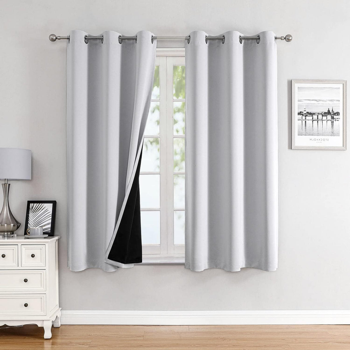 45"L x 42"W polyester curtains in Greyish White