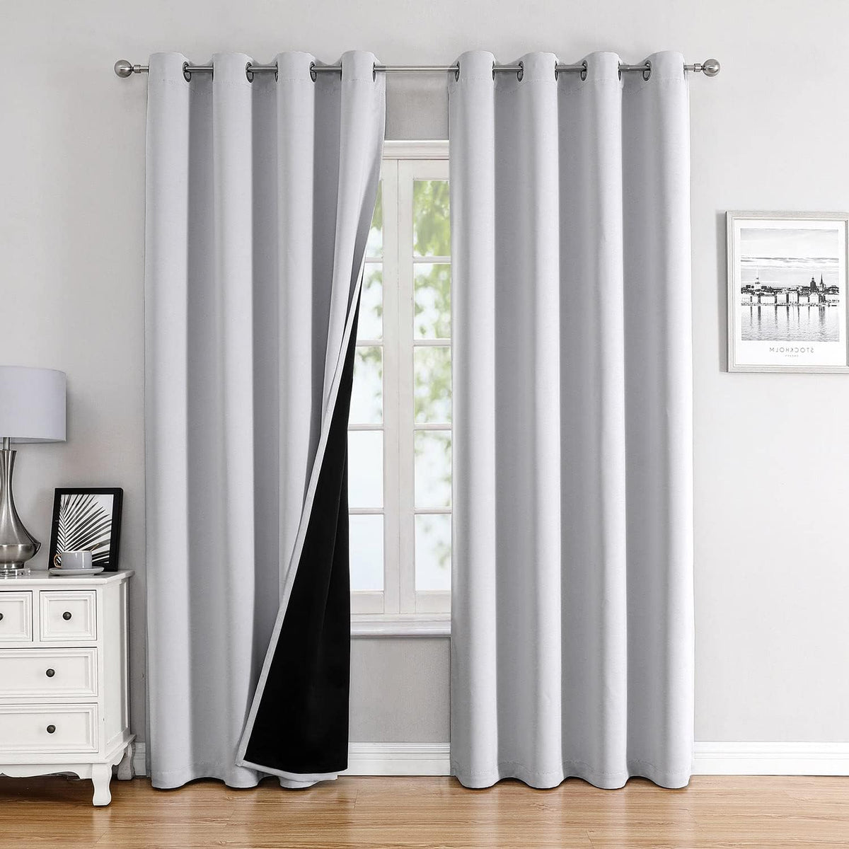 95"L x 52"W microfiber curtains in Greyish White