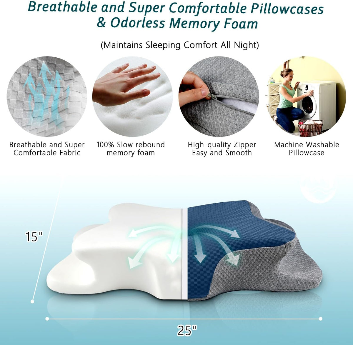 Queen Size memory foam neck & cervical pillows in Blue&grey, alternate view 7