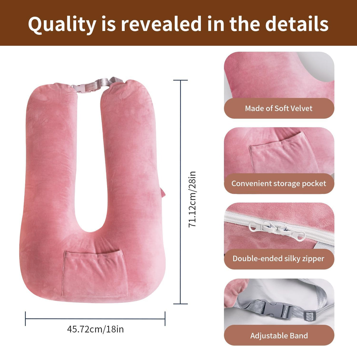 Large polyester travel pillows in Pink, alternate view 3