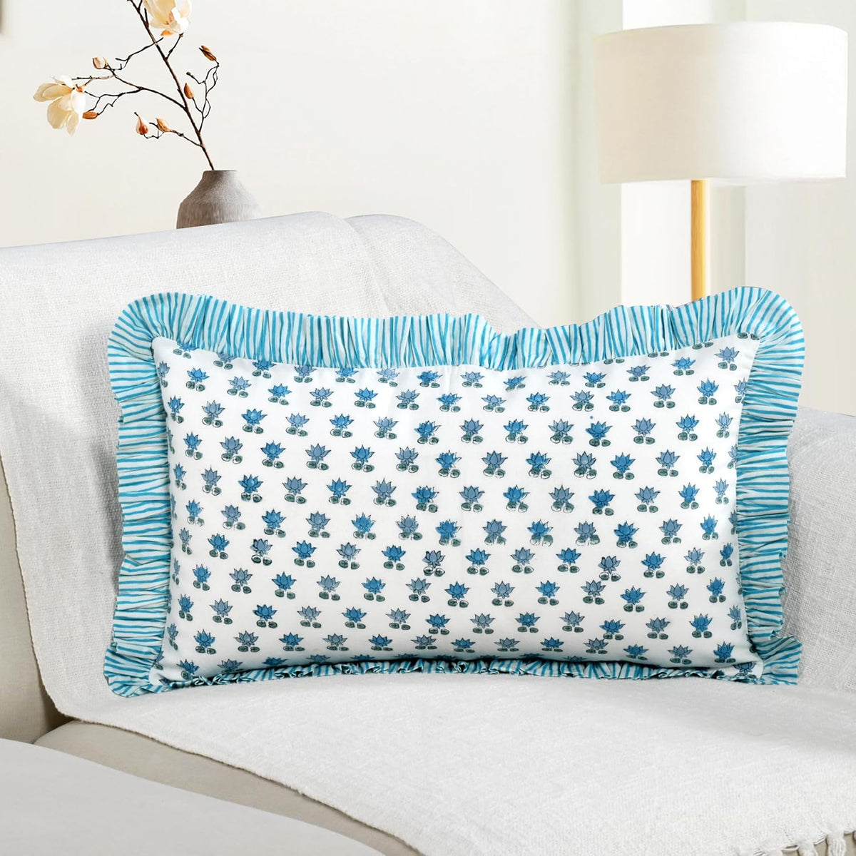 20"L x 12"W cotton throw pillow accessories in Arctic Blue