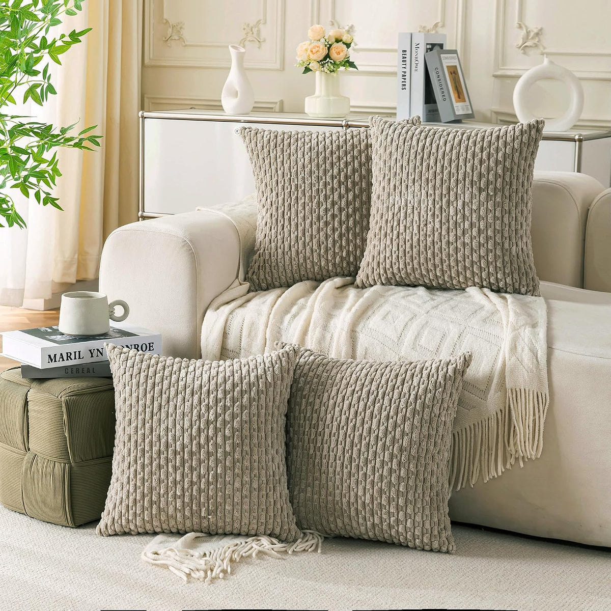 26"L x 26"W corduroy throw pillow accessories in Taupe