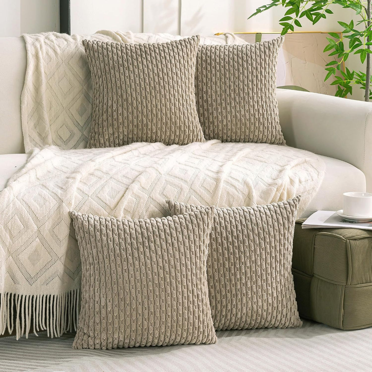26"L x 26"W corduroy throw pillow accessories in Taupe, alternate view 9