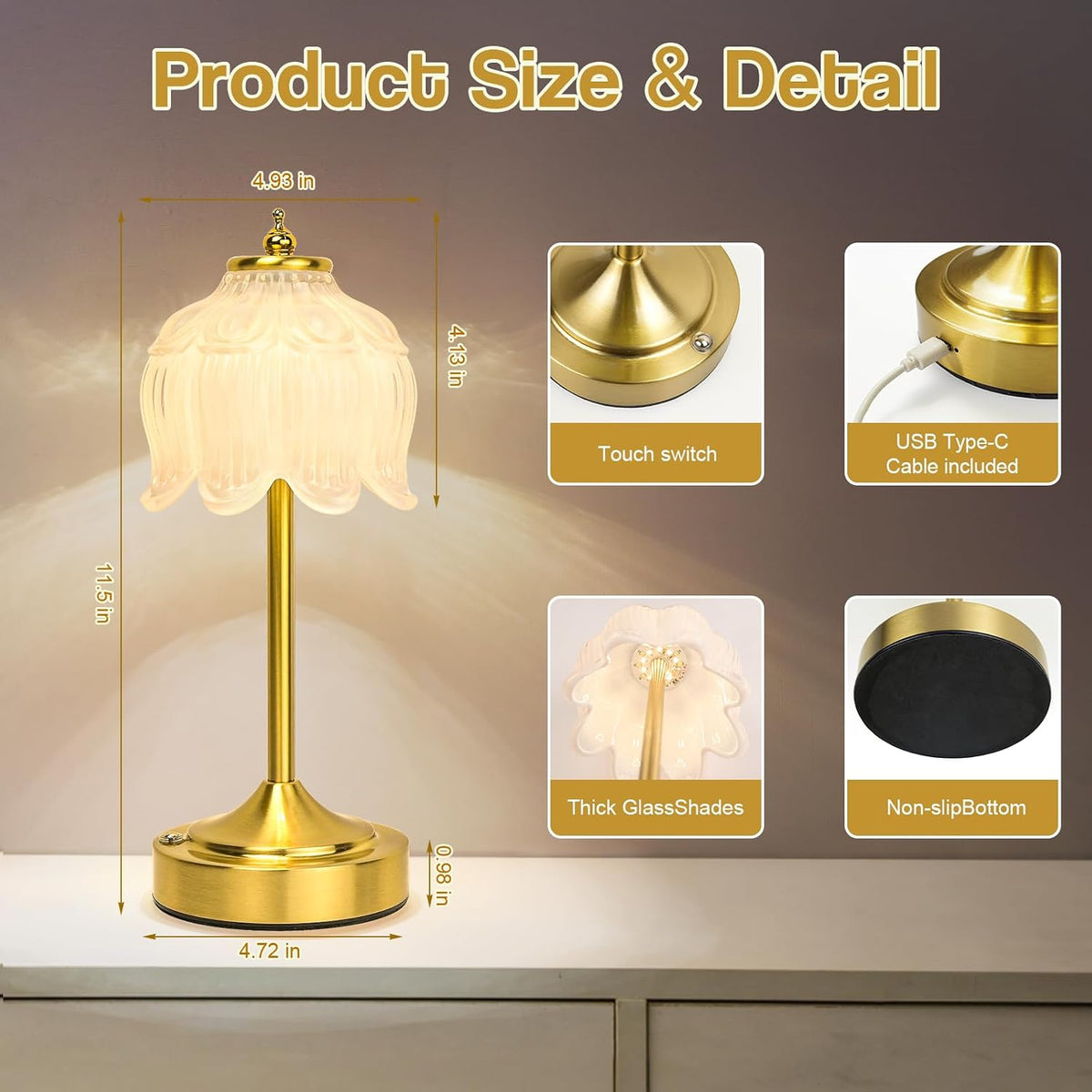 Crkwos 4.72"D x 4.72"W x 11.5"H metal table lamps, alternate view 7