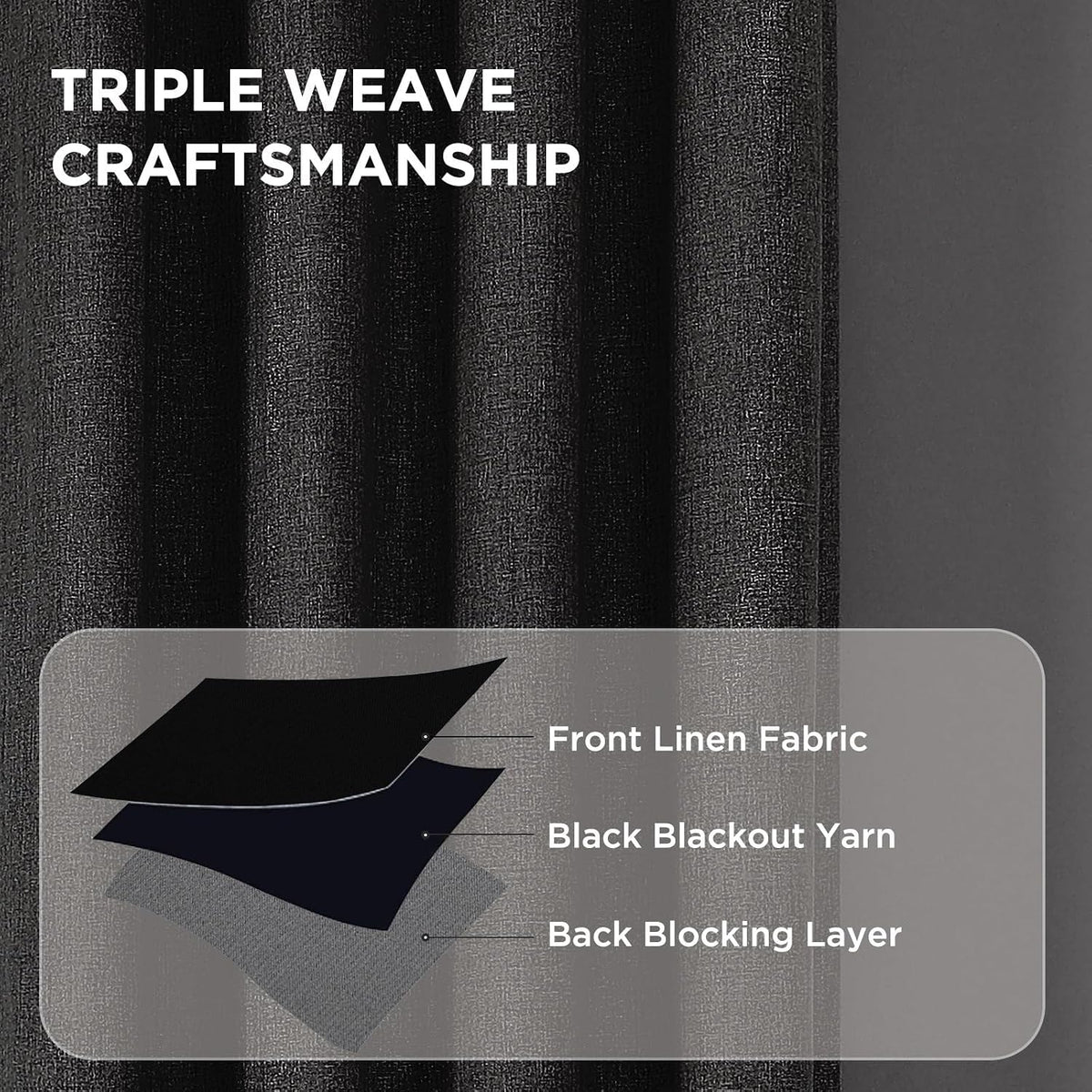 54"L x 52"W linen curtains in Black, alternate view 6