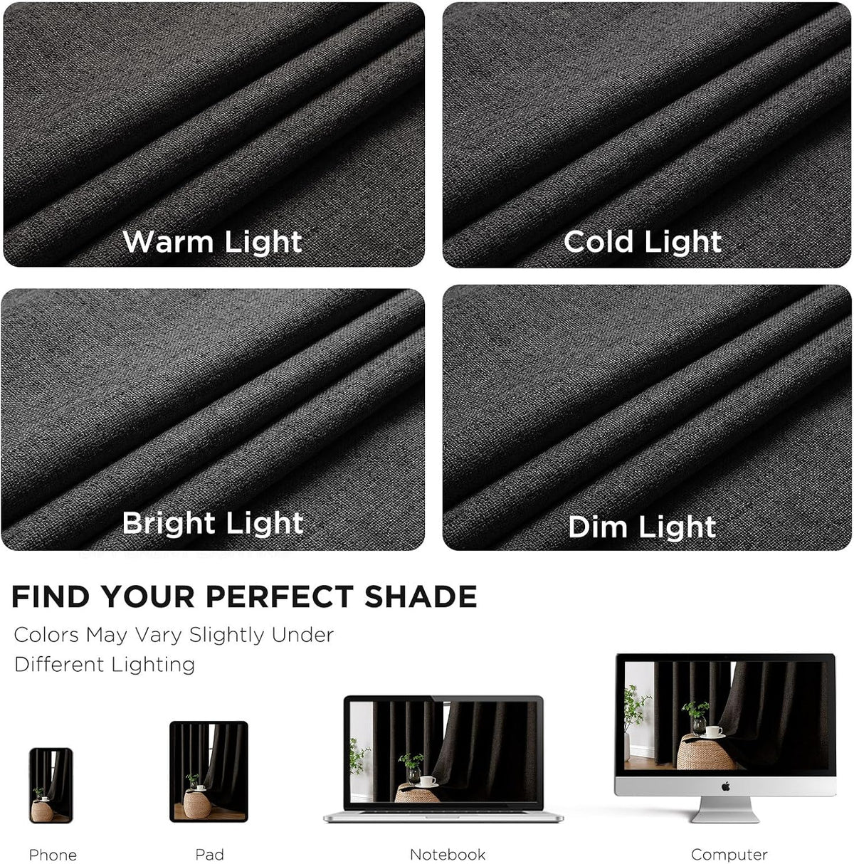 63"L x 52"W linen curtains in Black, alternate view 5
