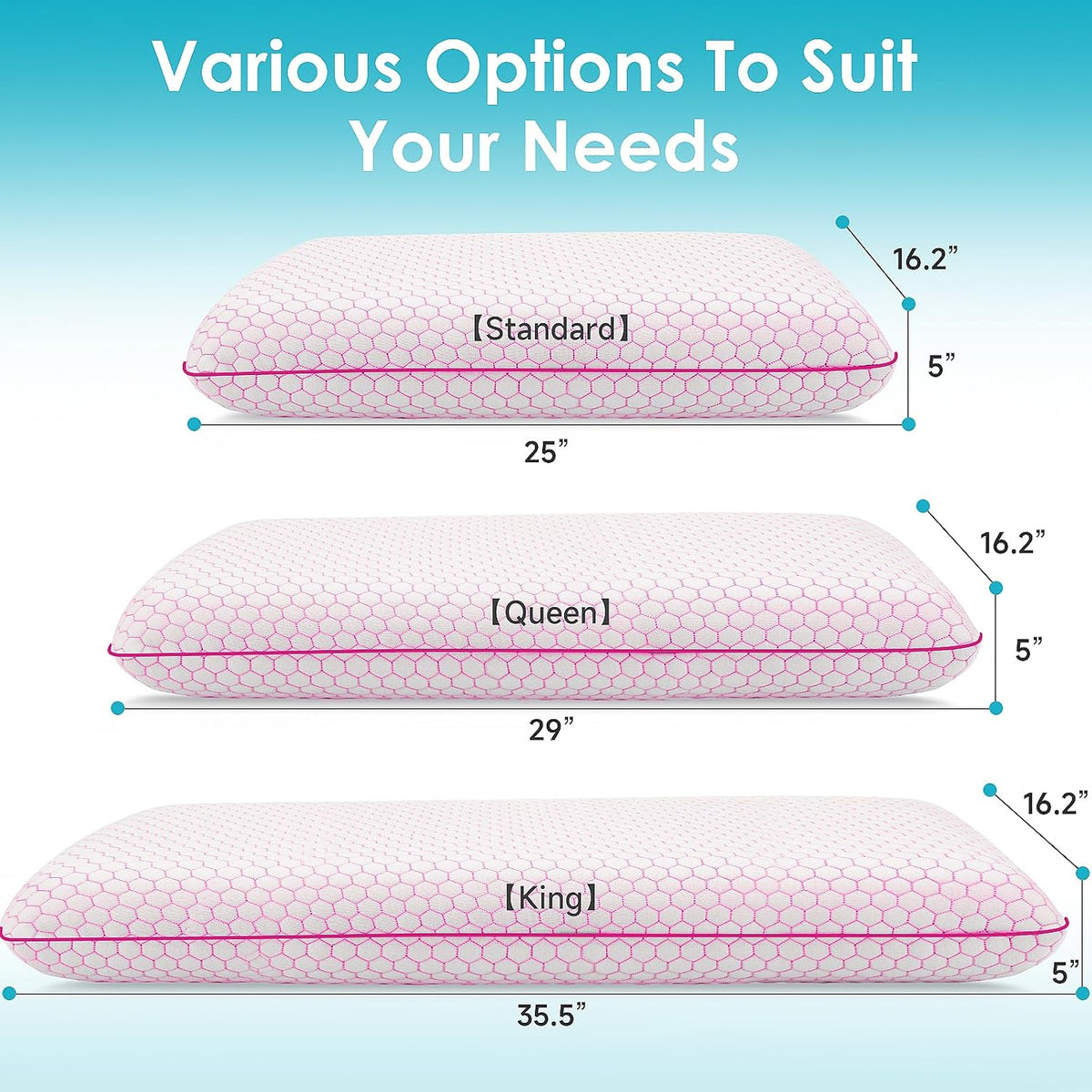 King memory foam pillows in Pink, alternate view 3