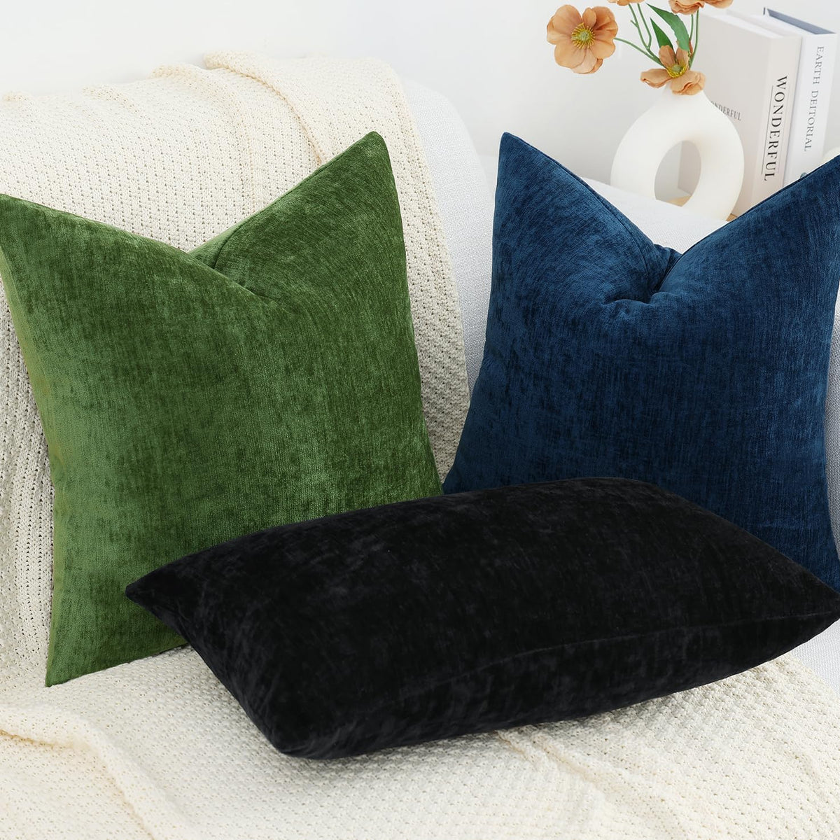 16"L x 16"W chenille throw pillow accessories in Black, alternate view 7