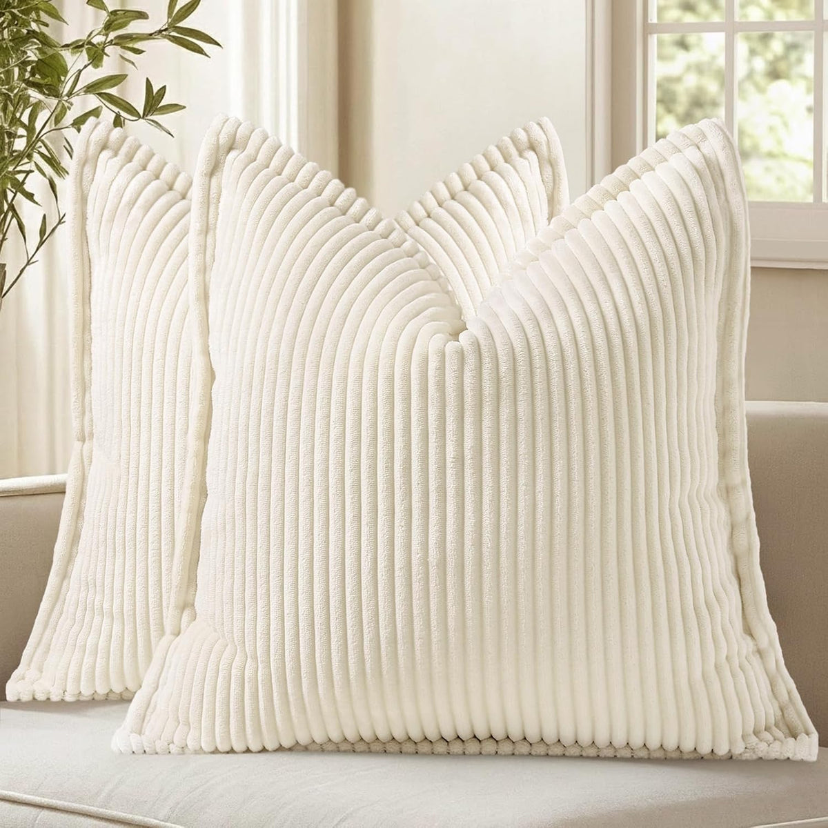 16"L x 16"W corduroy throw pillow accessories in Cream White