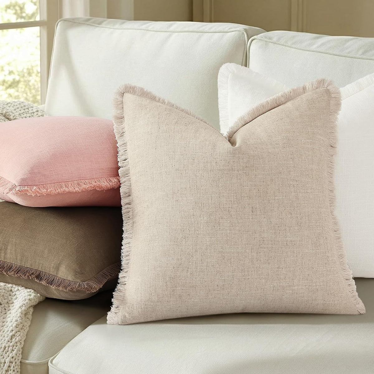 16"L x 16"W linen throw pillow accessories in Pink, alternate view 4