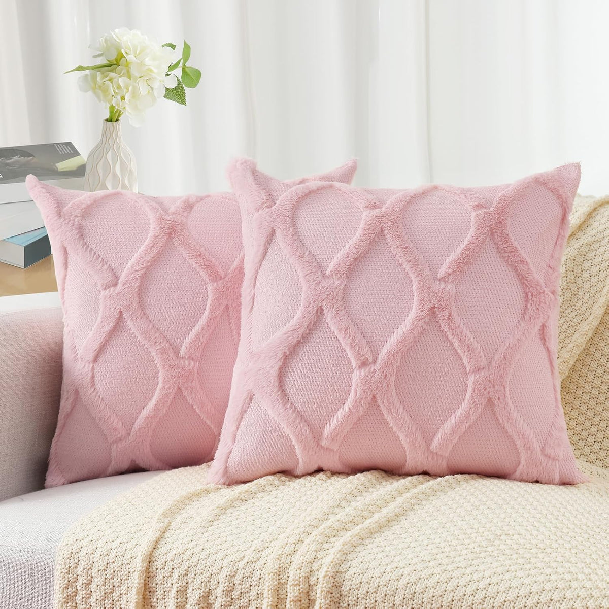 16"L x 16"W polyester throw pillow accessories in Light Pink