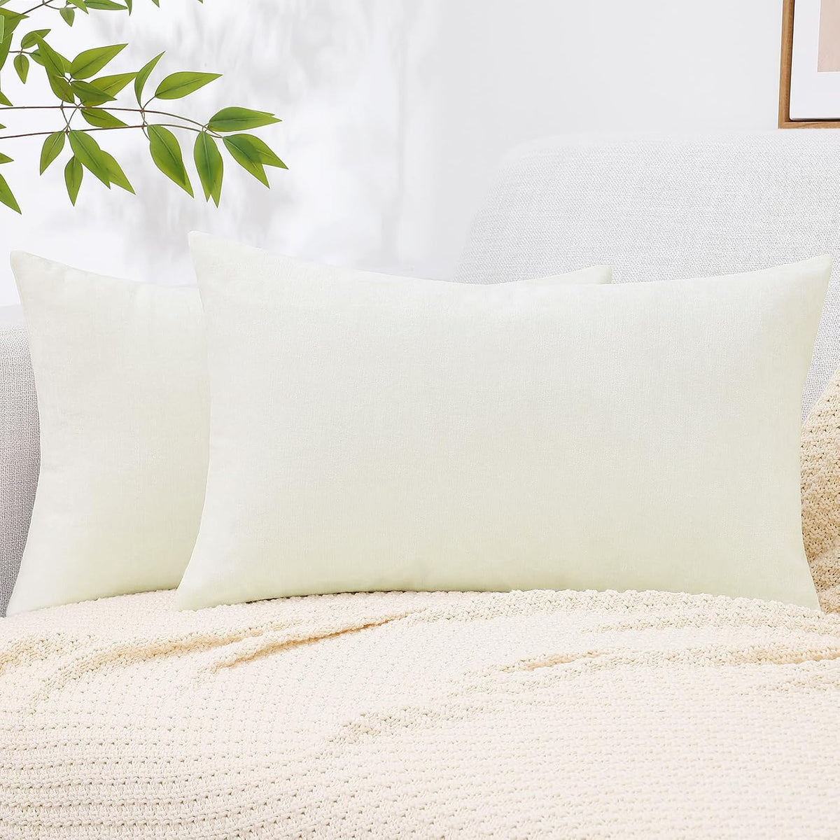 20"L x 12"W chenille throw pillow accessories in Cream White