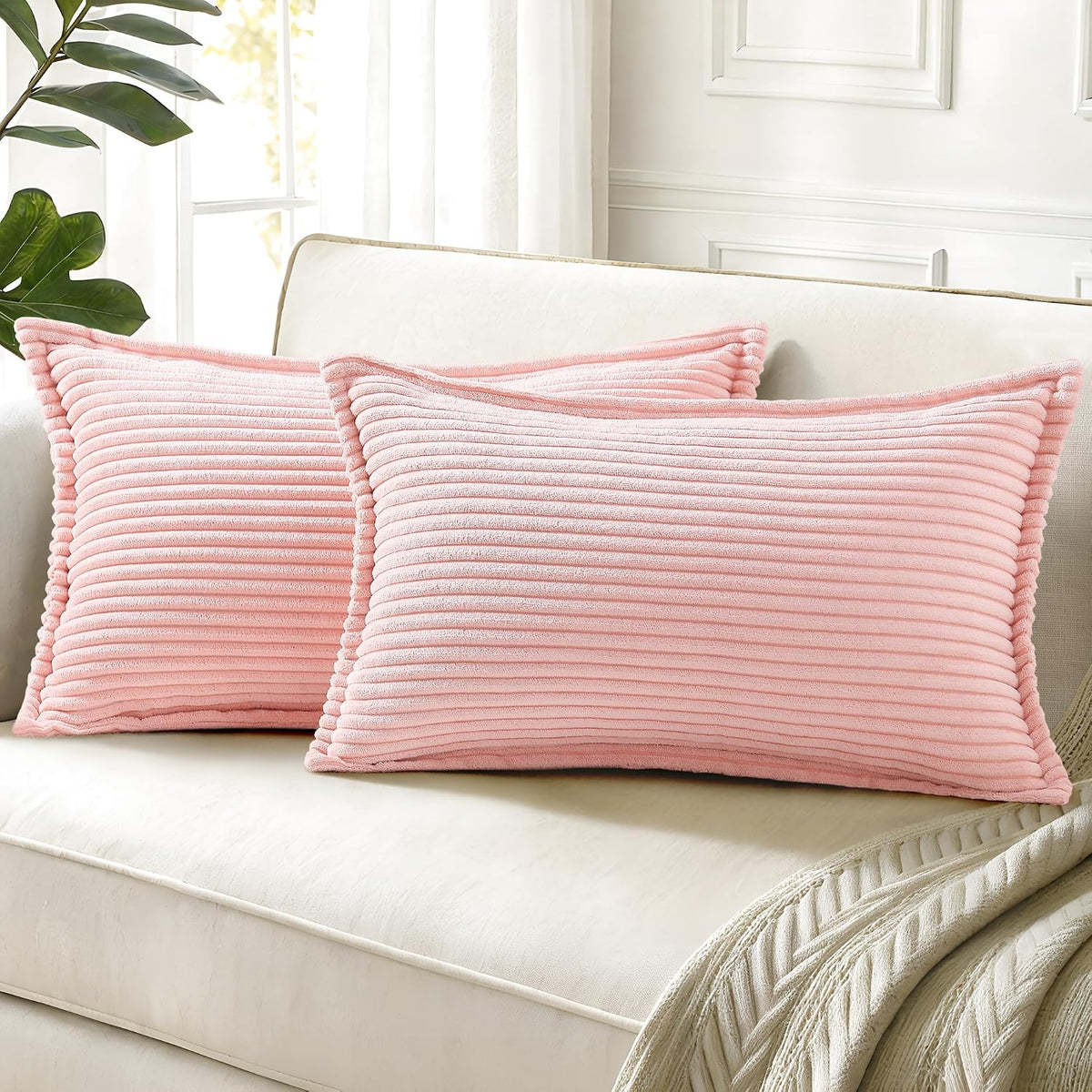 20"L x 12"W corduroy throw pillow accessories in Pink