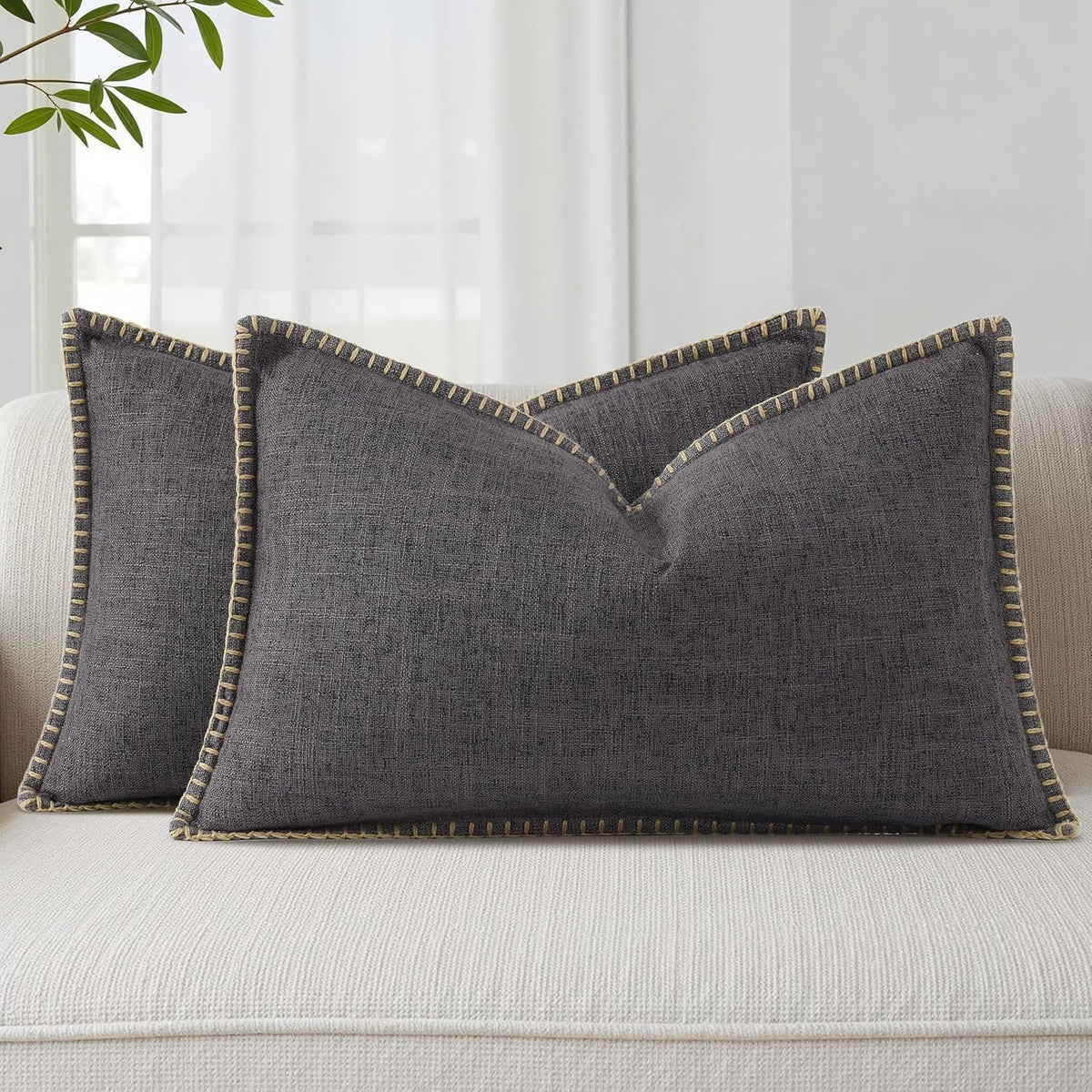 20"L x 12"W linen throw pillow accessories in Dark Grey
