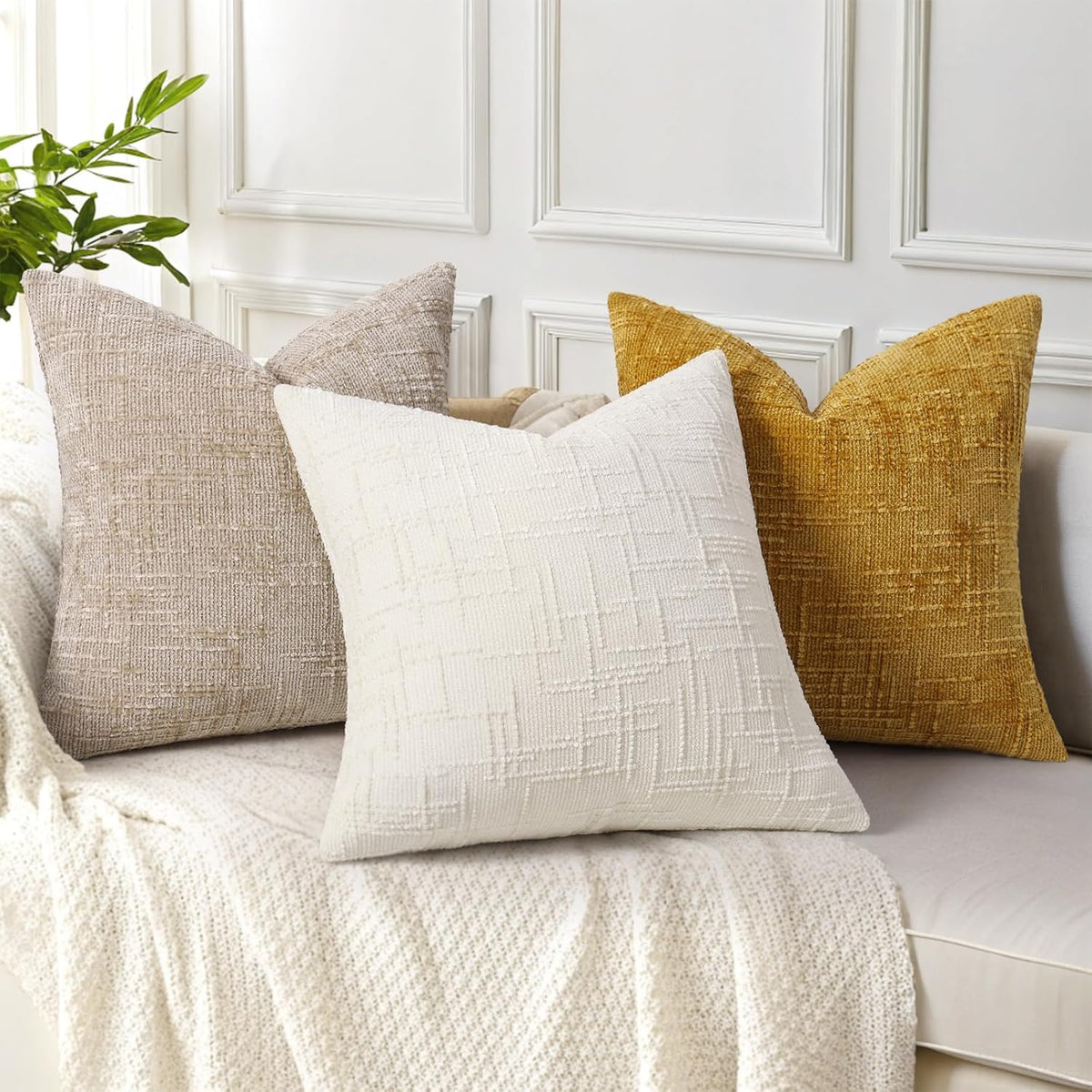 20"L x 20"W chenille throw pillow accessories in Mustard Yellow, alternate view 4