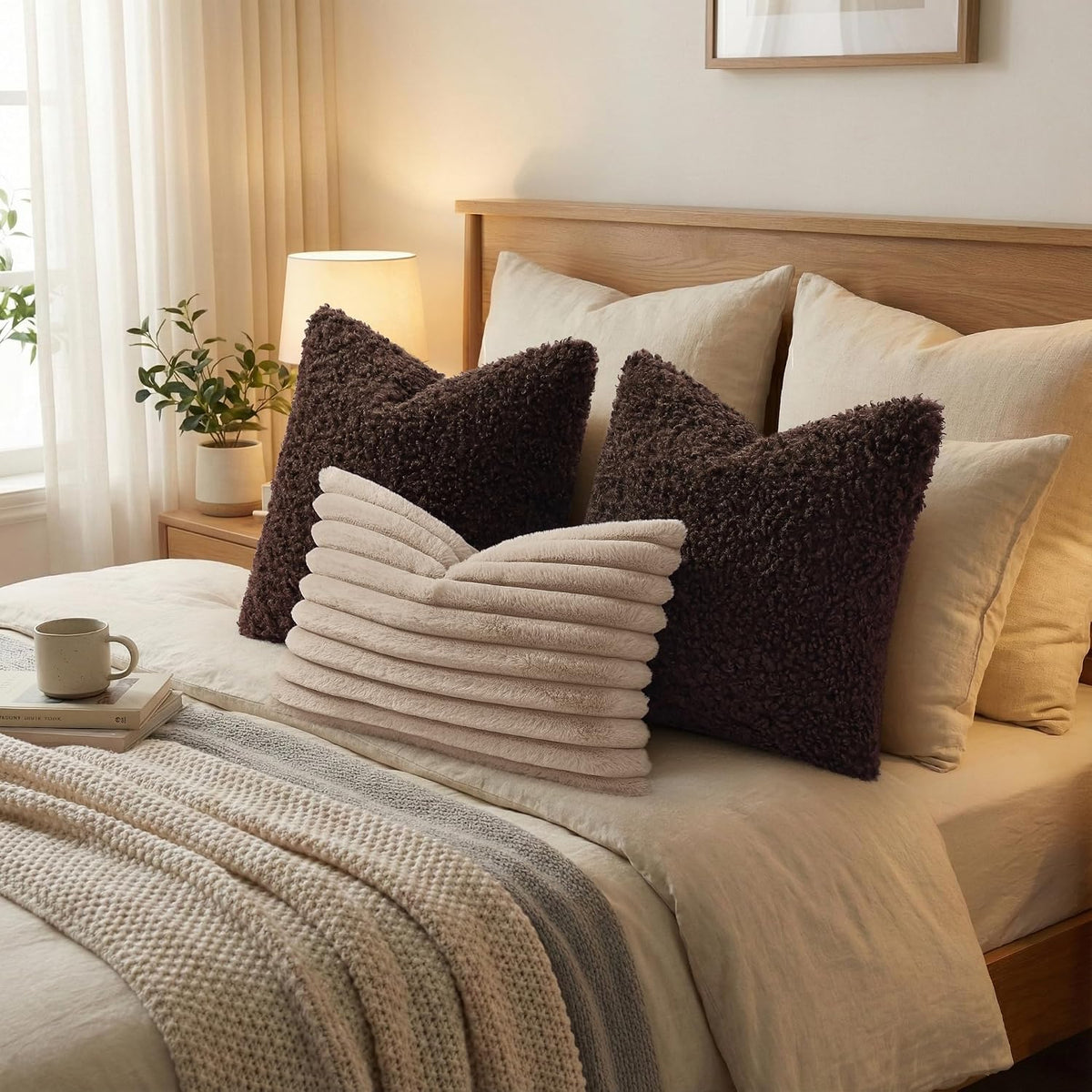 22"L x 22"W polyester throw pillow accessories in Chocolate, alternate view 7