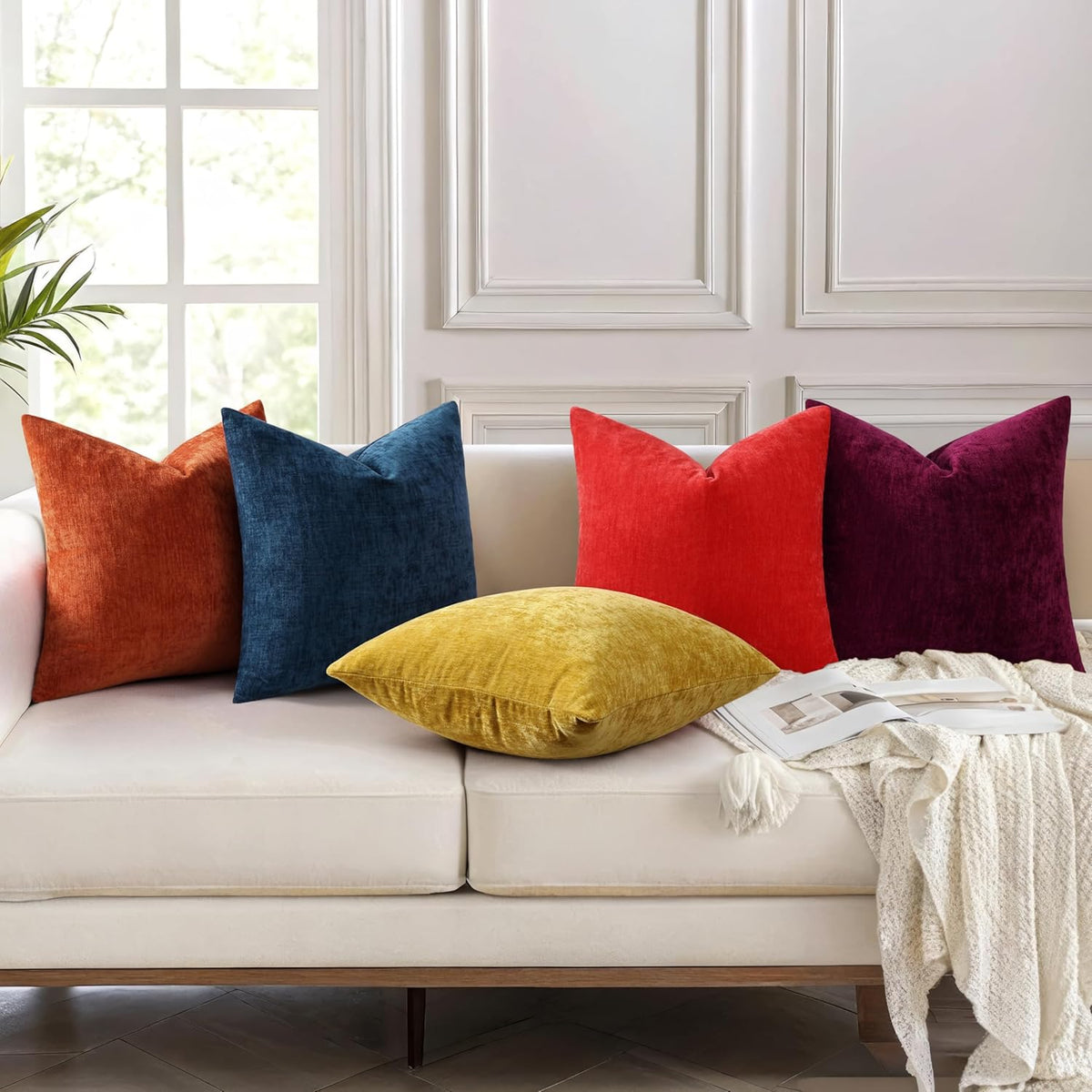 24"L x 24"W chenille throw pillow accessories in Navy Blue, alternate view 6