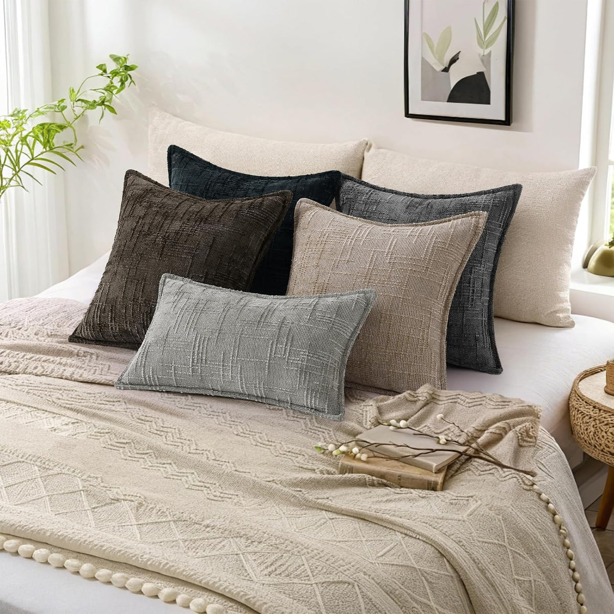 26"L x 26"W chenille throw pillow accessories in Neutral Grey, alternate view 6