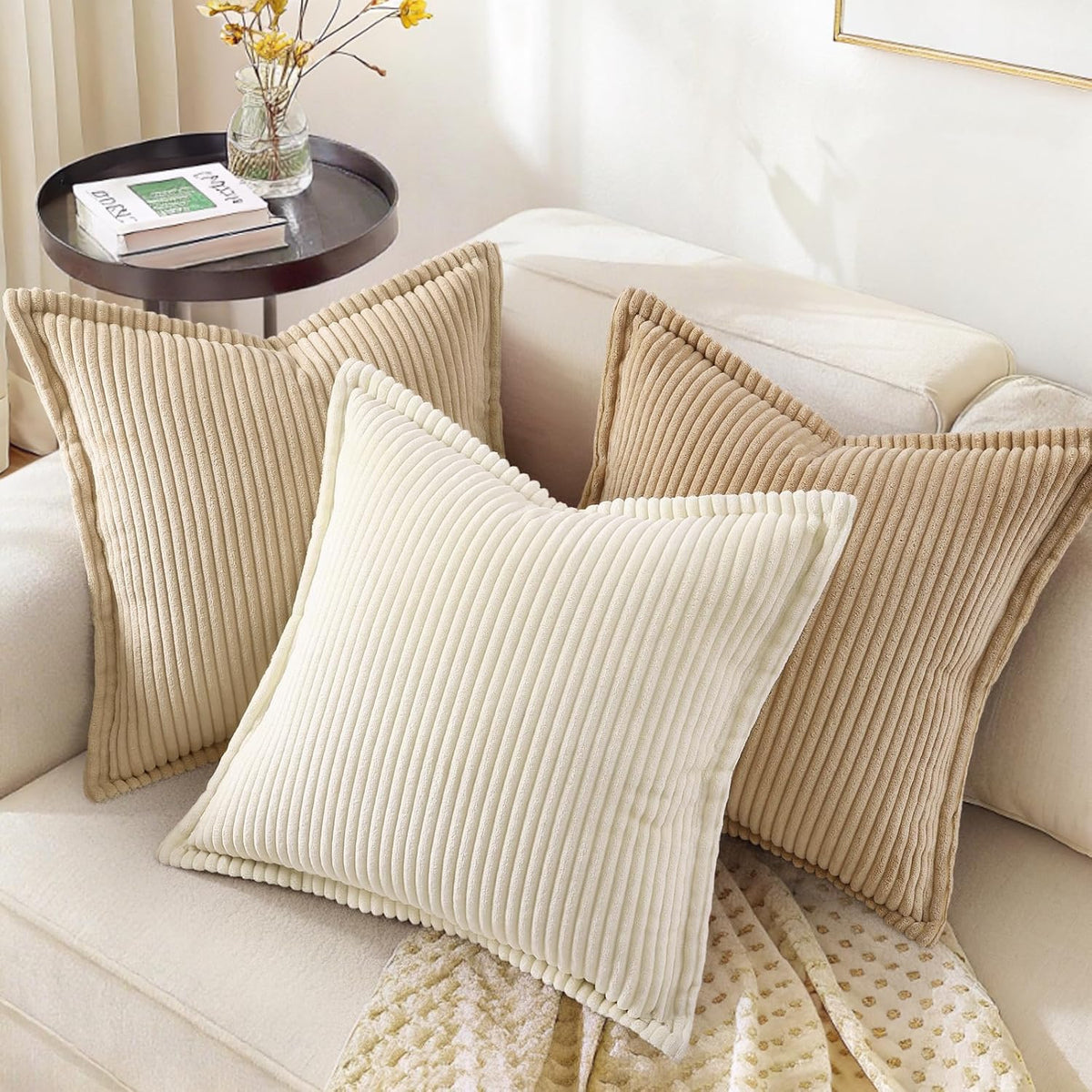 26"L x 26"W corduroy throw pillow accessories in Light Brown, alternate view 5