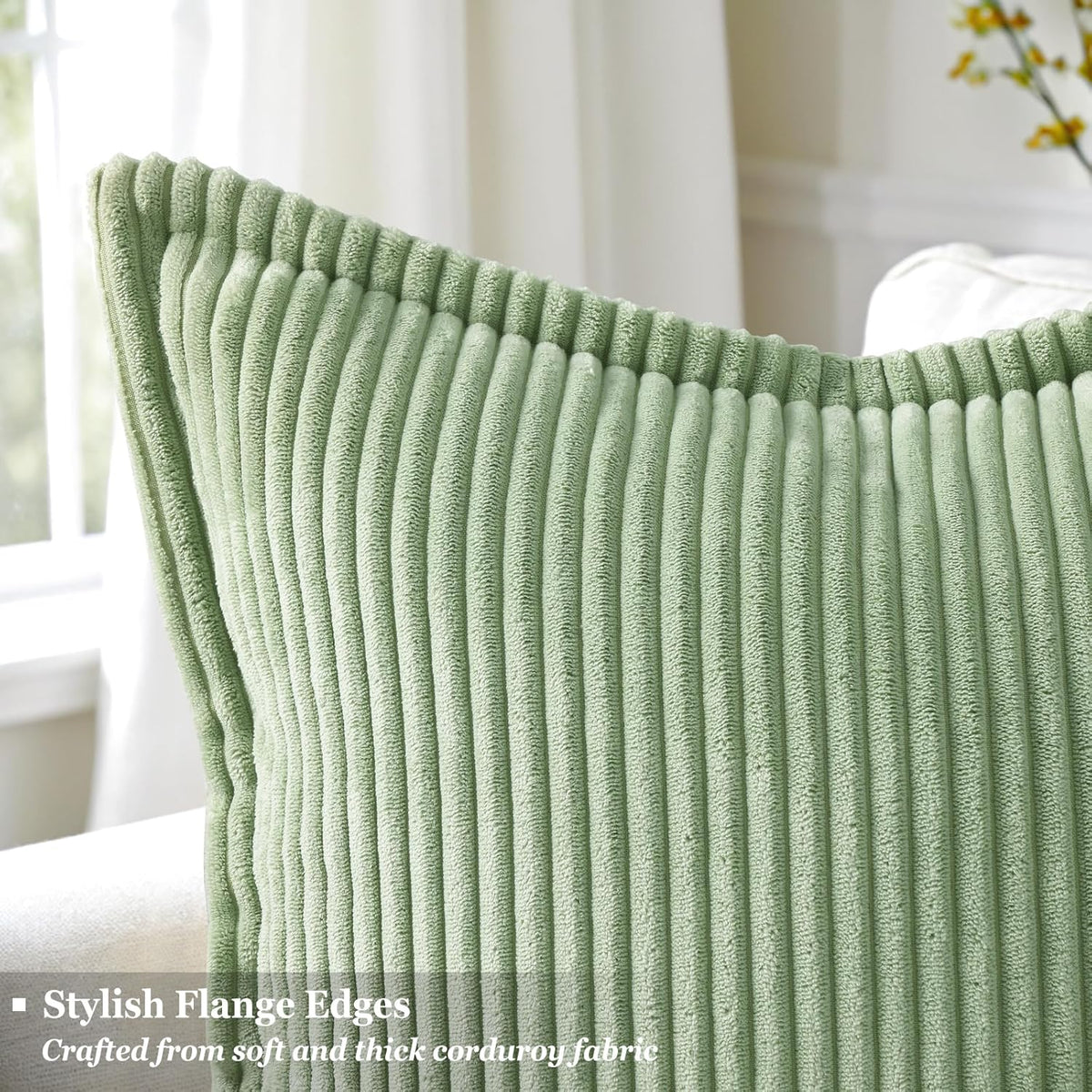 26"L x 26"W corduroy throw pillow accessories in Sage Green, alternate view 2