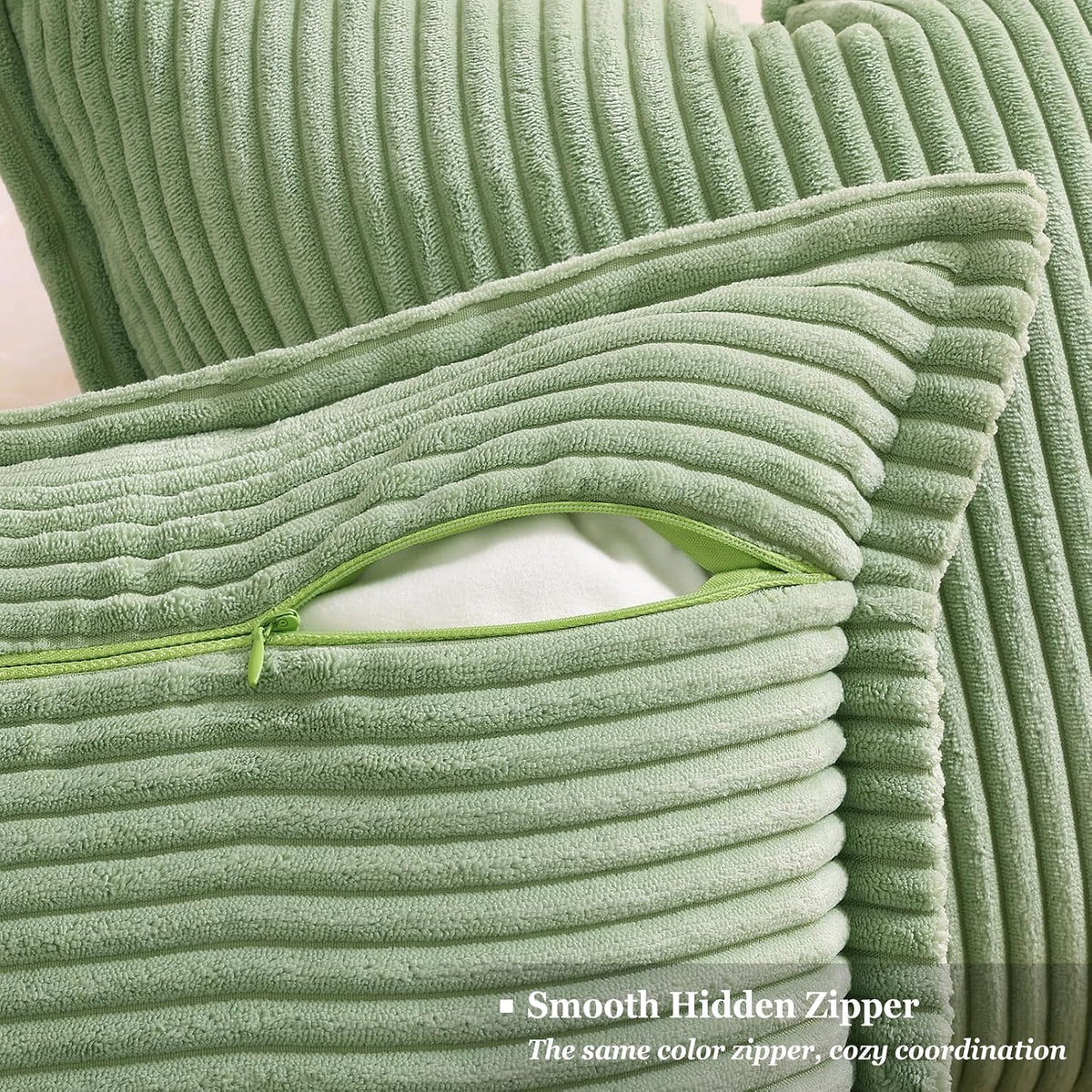 26"L x 26"W corduroy throw pillow accessories in Sage Green, alternate view 3