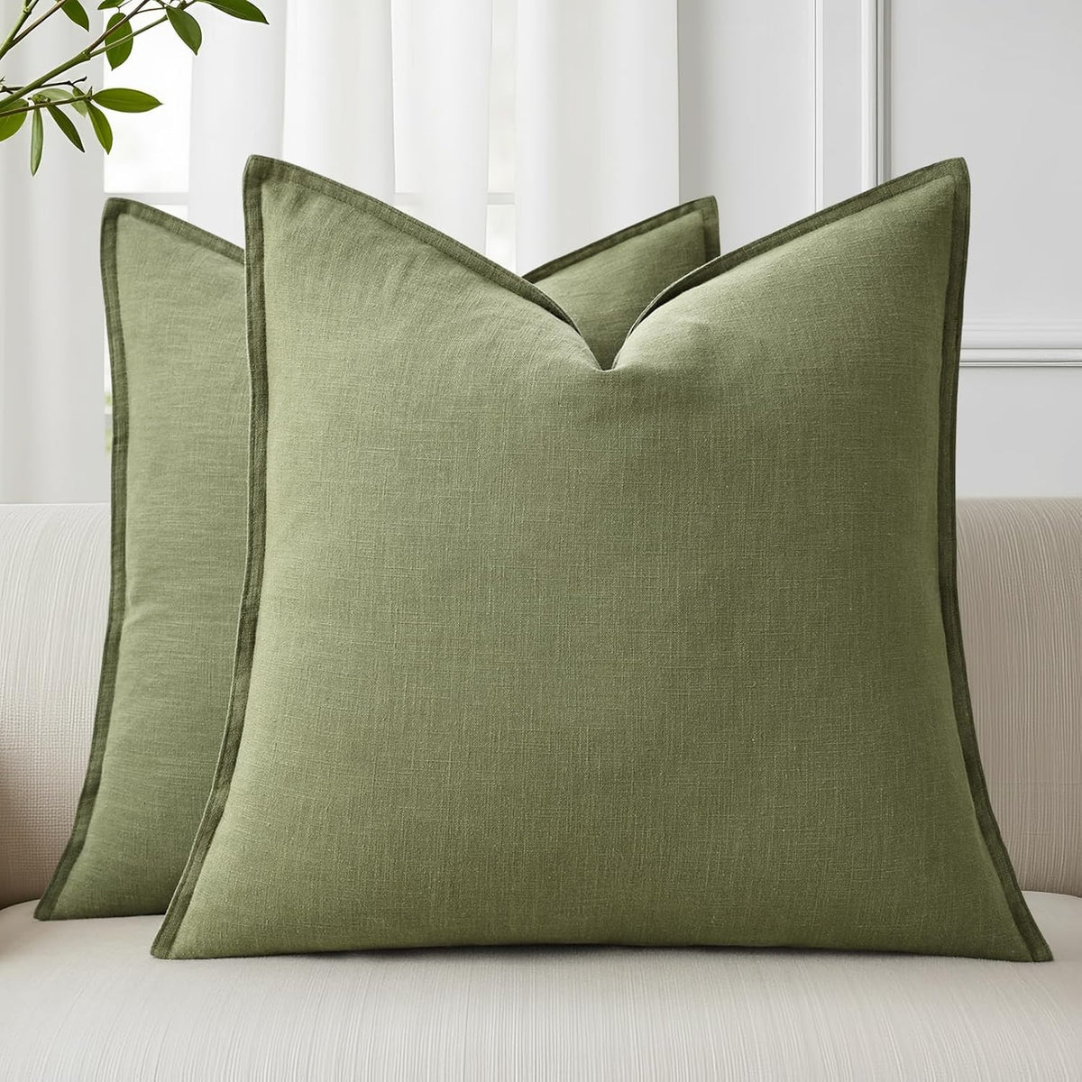 26"L x 26"W linen throw pillow accessories in Olive Green