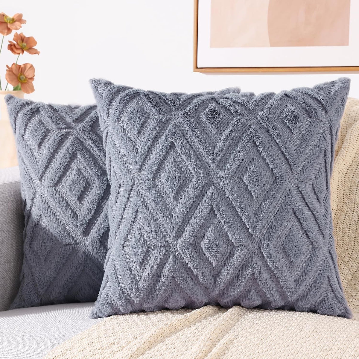 26"L x 26"W polyester throw pillow accessories in Blue Grey