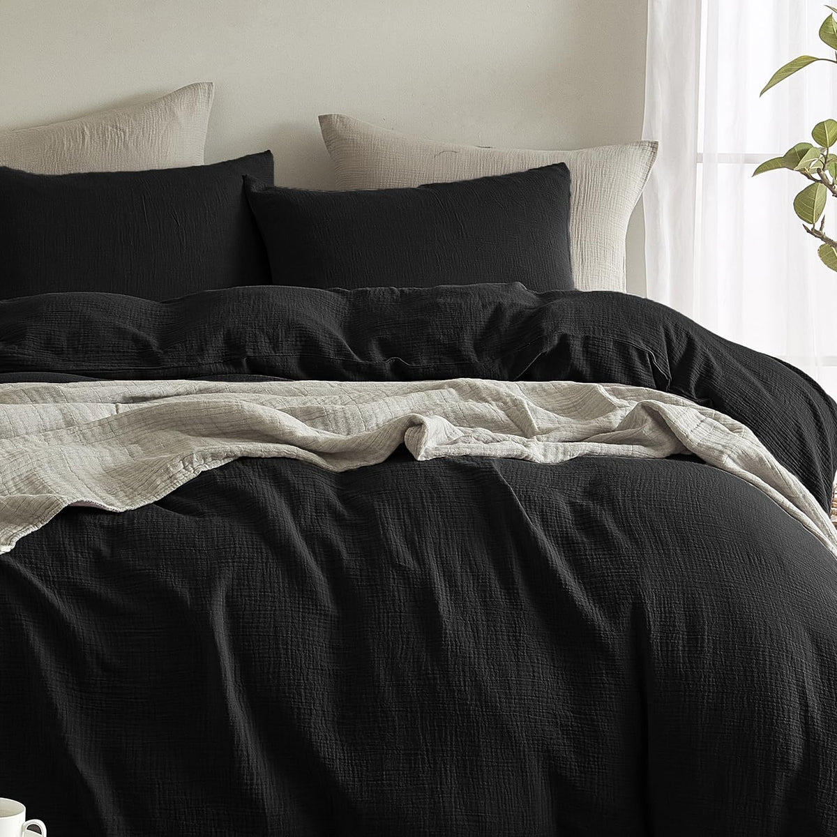26" x 20" cotton pillow shams in black, alternate view 3