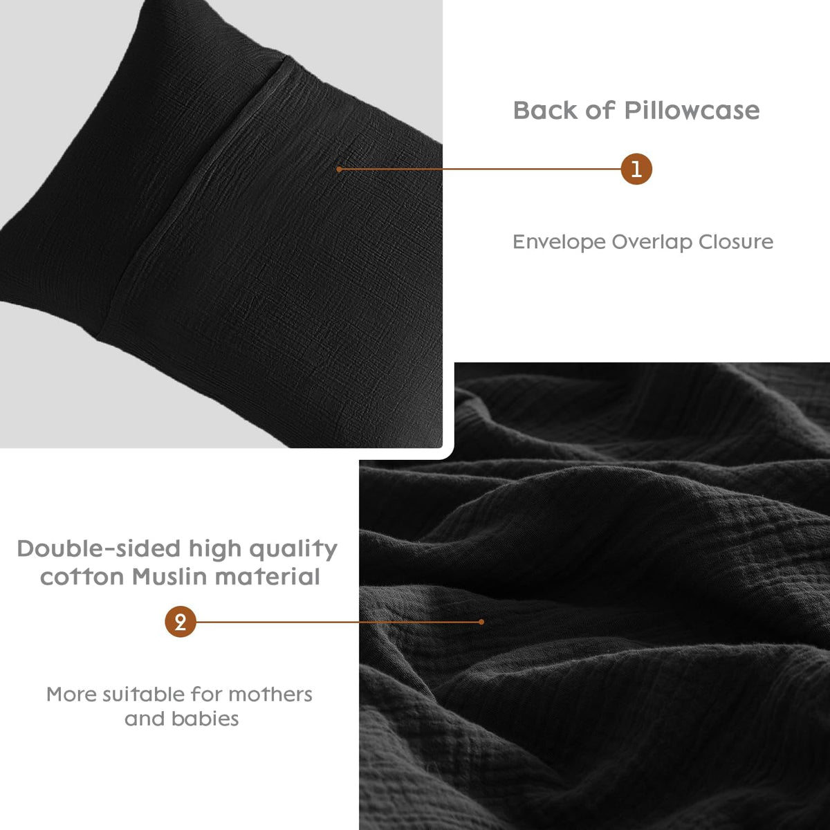 36" x 20" cotton pillow shams in black, alternate view 5