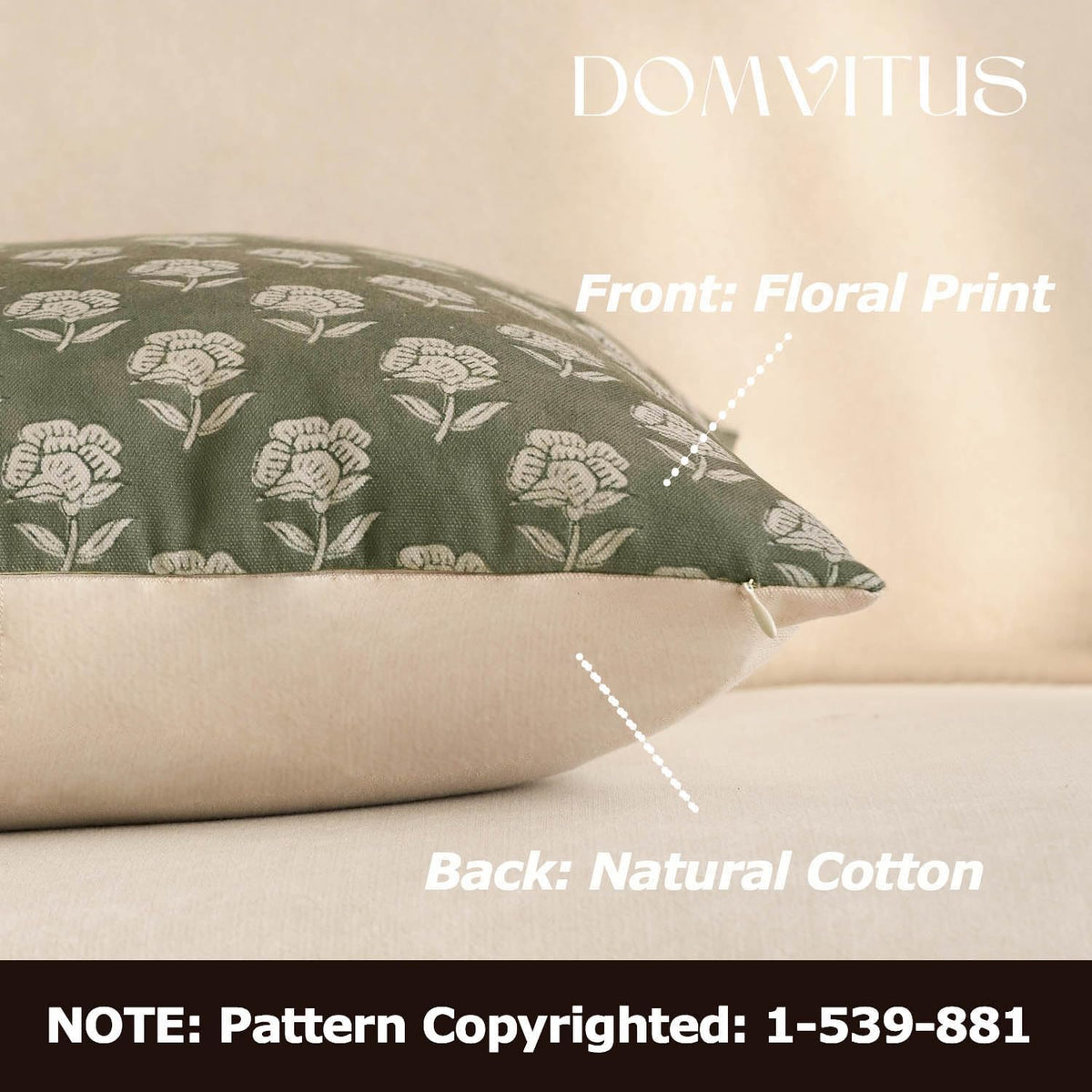 18"L x 18"W cotton throw pillow accessories in Dusty Green, alternate view 2