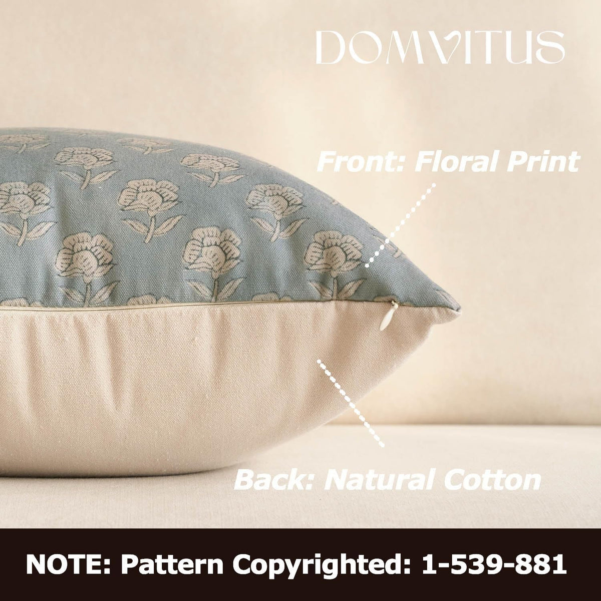 20"L x 20"W cotton throw pillow accessories in Light Blue, alternate view 2