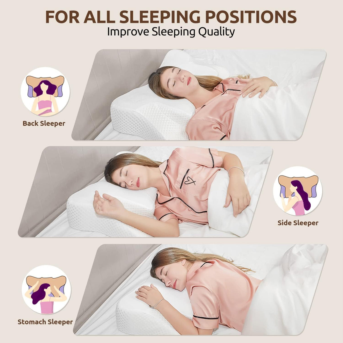 Queen Size foam neck & cervical pillows in White, alternate view 3