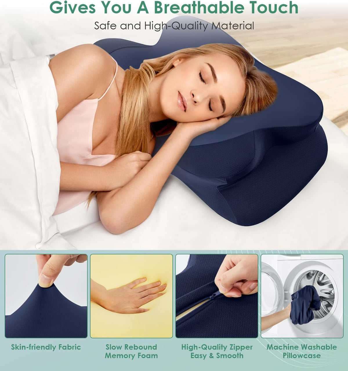 Queen Size memory foam neck & cervical pillows in All Blue, alternate view 7