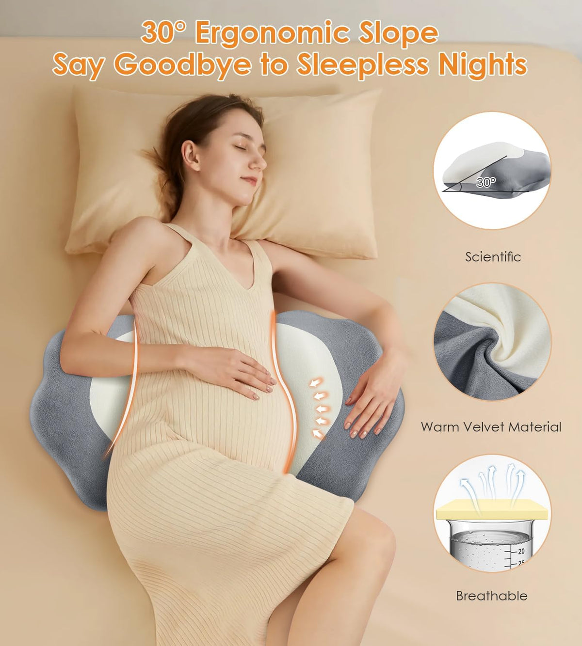 Regular memory foam pregnancy & maternity pillows in Dark Grey, alternate view 7