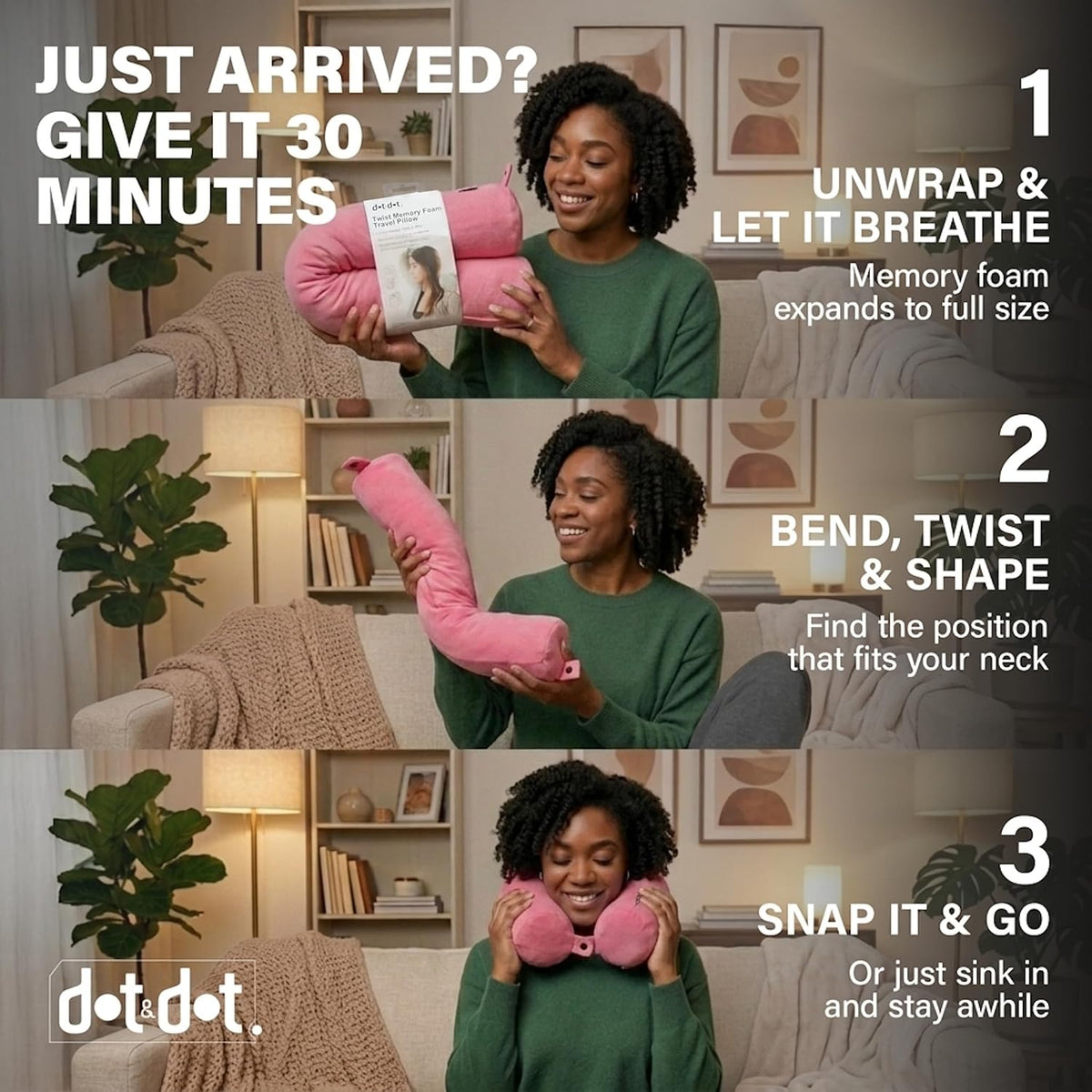 Standard (26") memory foam travel pillows in Pink, alternate view 5