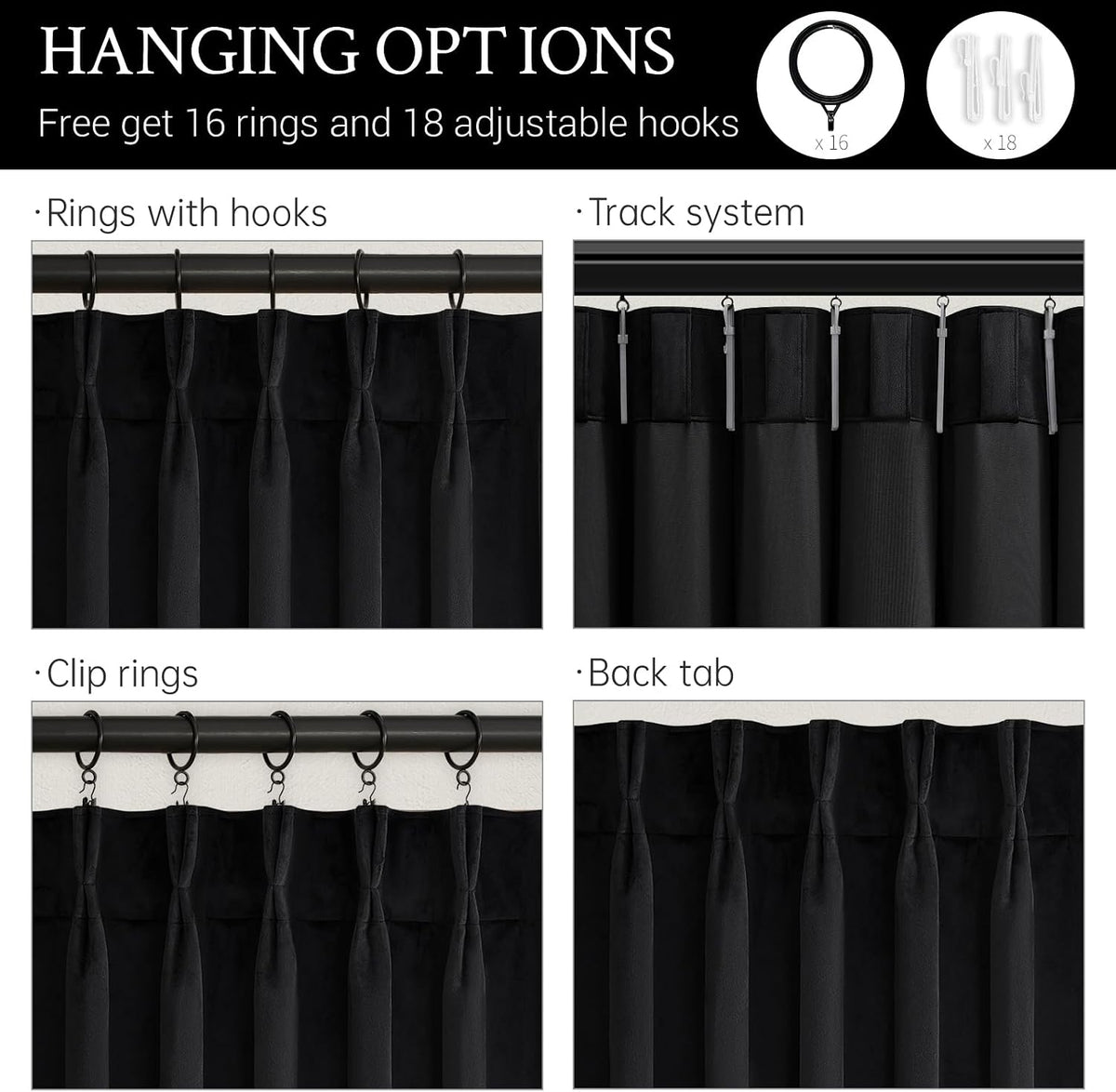 102"L x 40"W velvet curtains in Black, alternate view 4