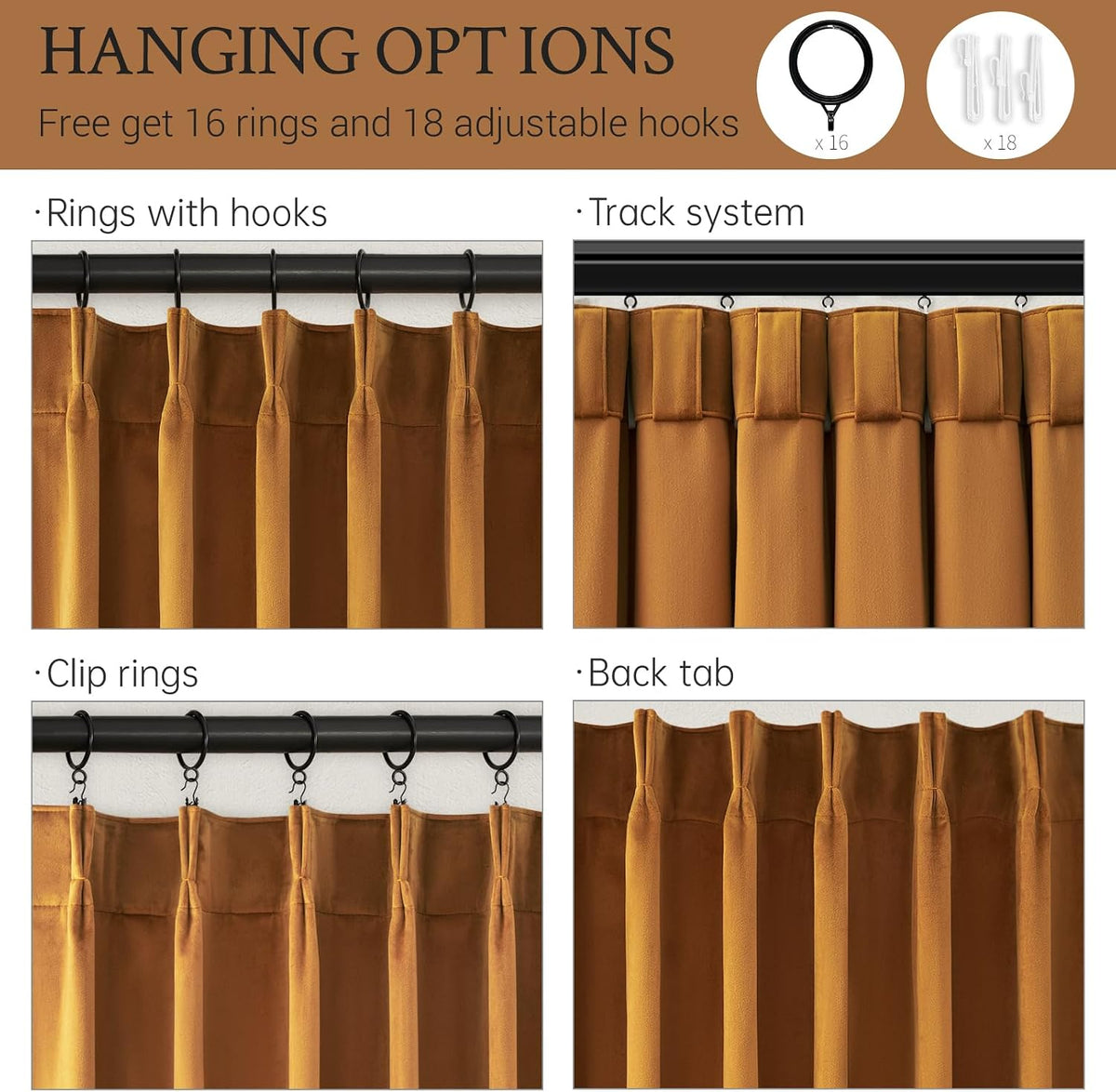 96"L x 40"W velvet curtains in Gold Brown, alternate view 4
