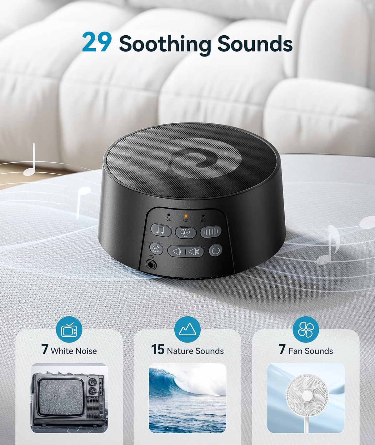 Standard Size plastic white noise machines in Black, alternate view 2