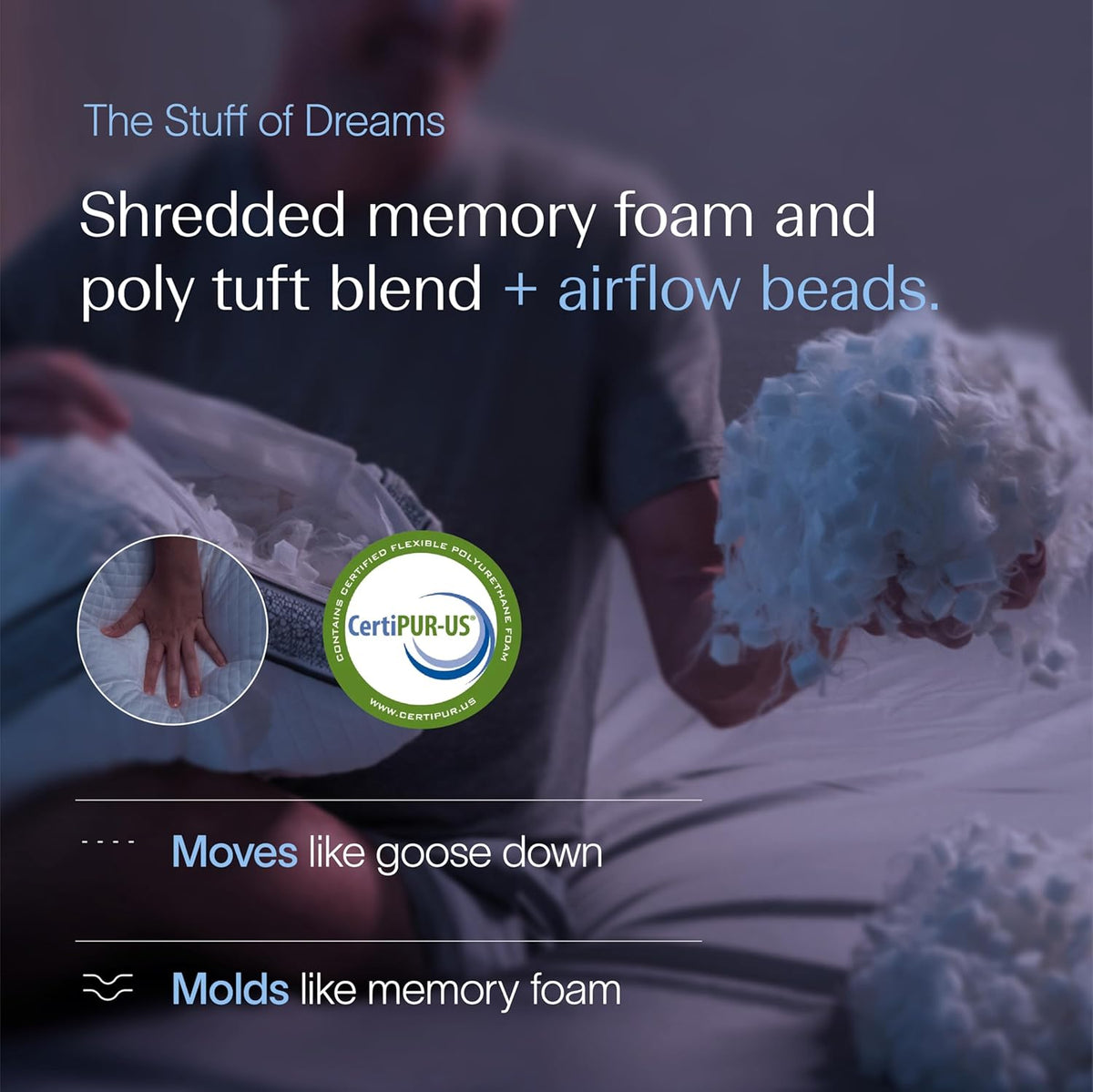 Sapphire King shredded memory foam pillows in White, alternate view 3