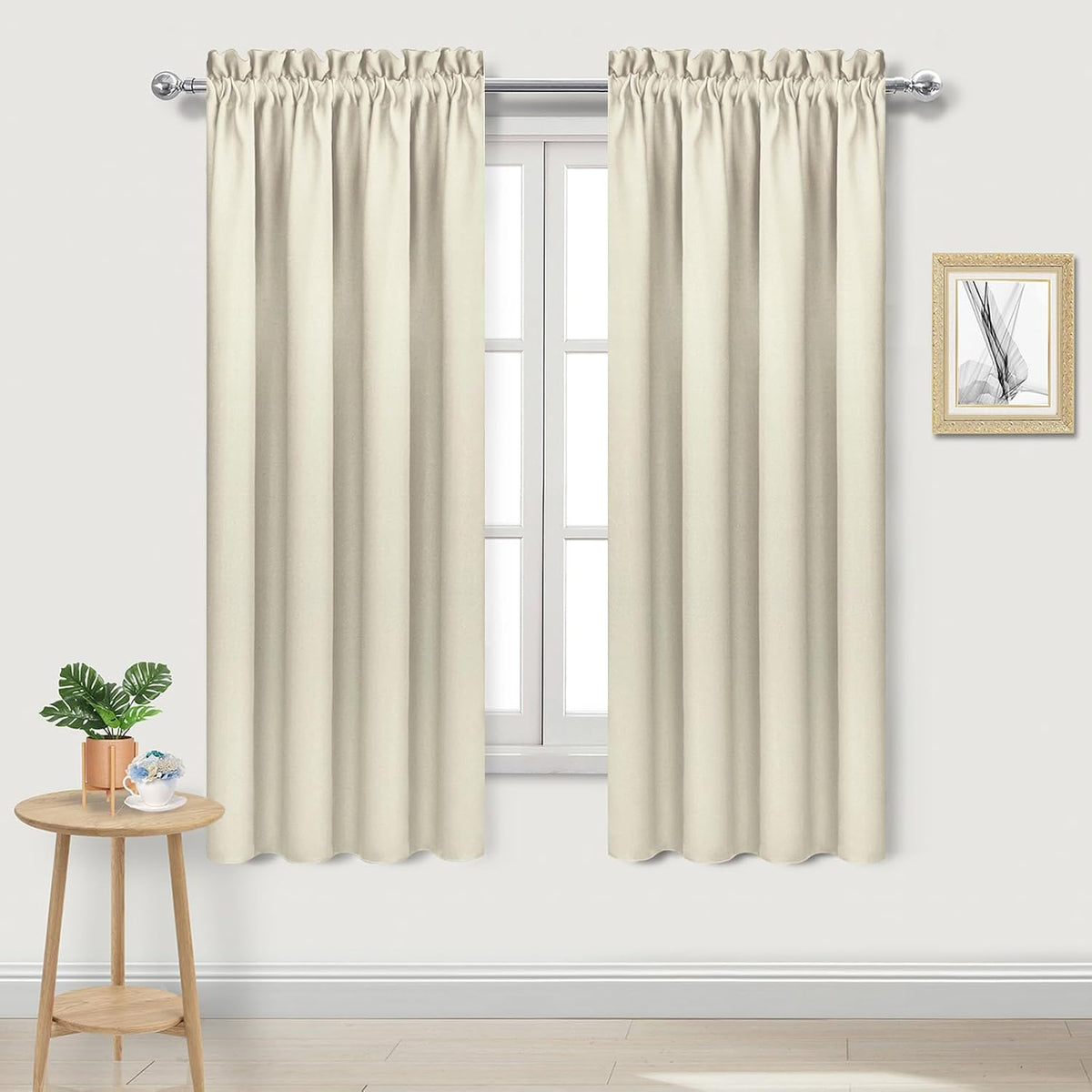63"L x 42"W polyester curtains in Light Beige