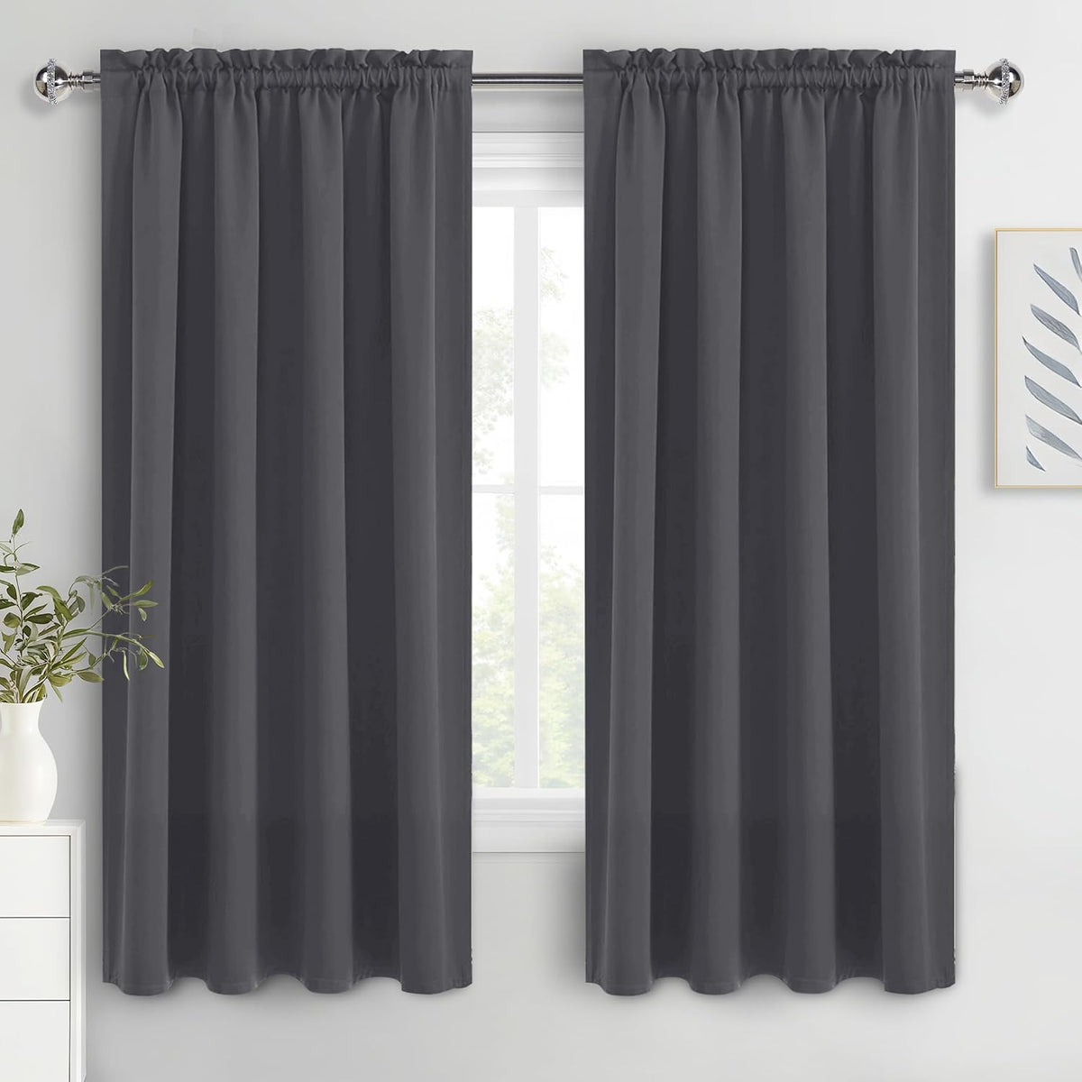 63"L x 52"W polyester curtains in Dark Grey