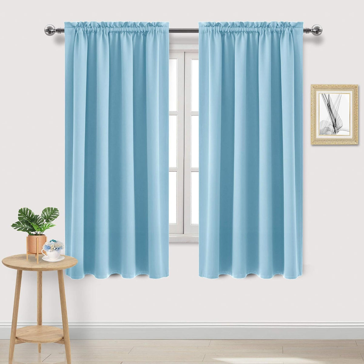 63"L x 52"W polyester curtains in Light Blue