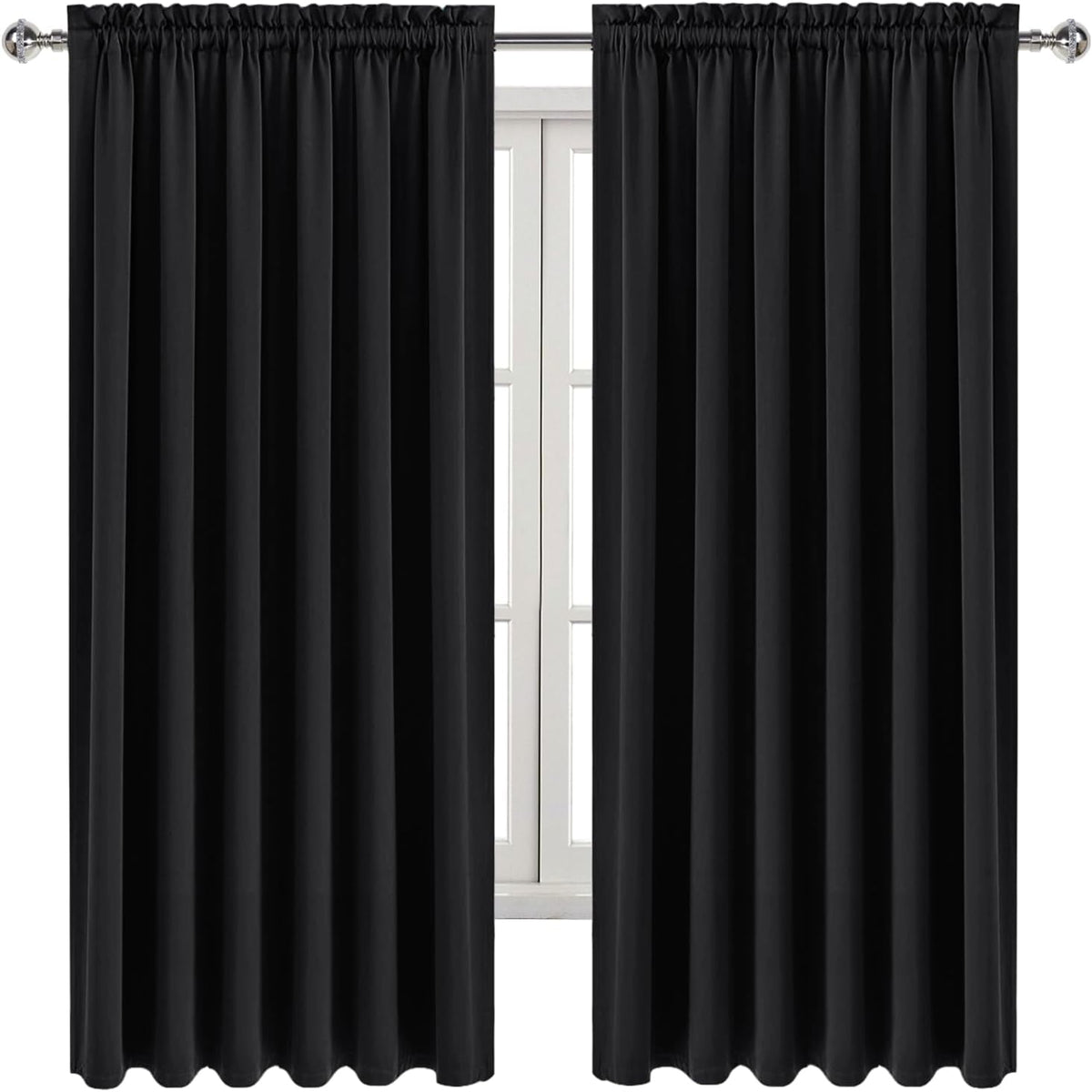 63"L x 70"W polyester curtains in Black, alternate view 8