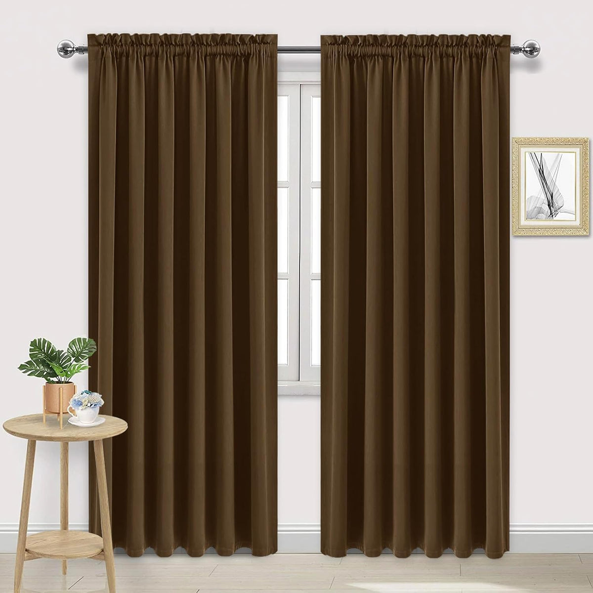 84"L x 60"W polyester curtains in Brown