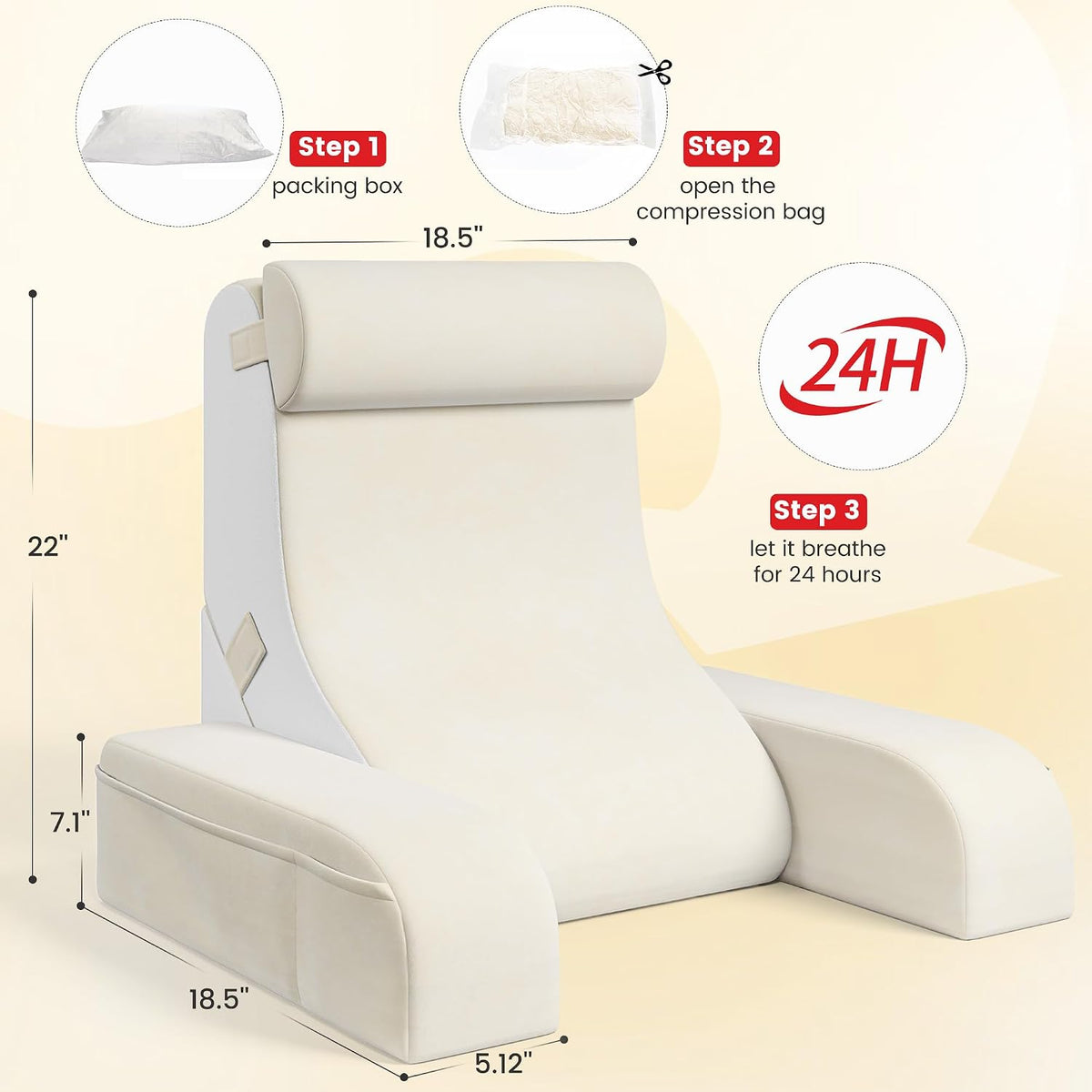 X-Large memory foam backrest pillows in Beige, alternate view 6