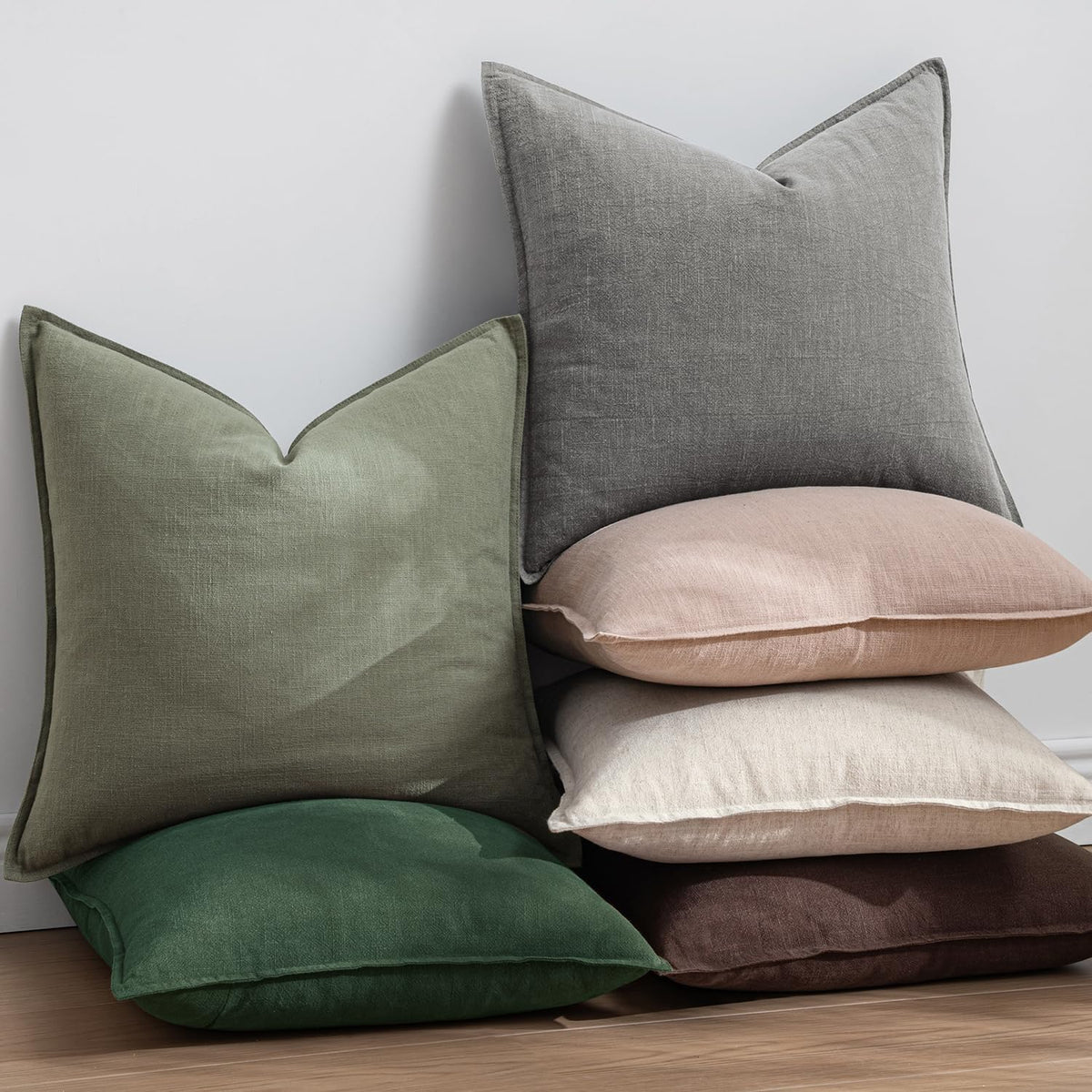 22"L x 22"W cotton throw pillow accessories in Light Olive Green, alternate view 6