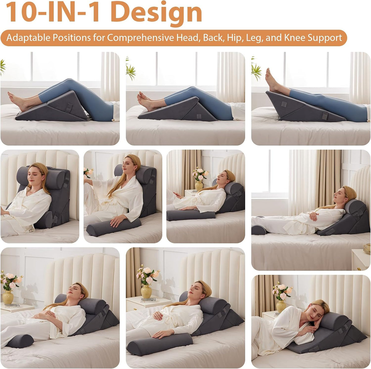 Adjustable Wedge+2 Pillows wedge pillows in Velvet Grey, alternate view 2