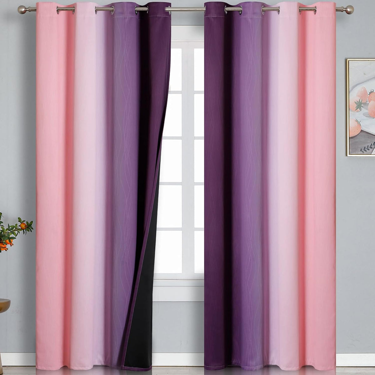 102"L x 52"W polyester curtains in Pink and Purple, alternate view 2